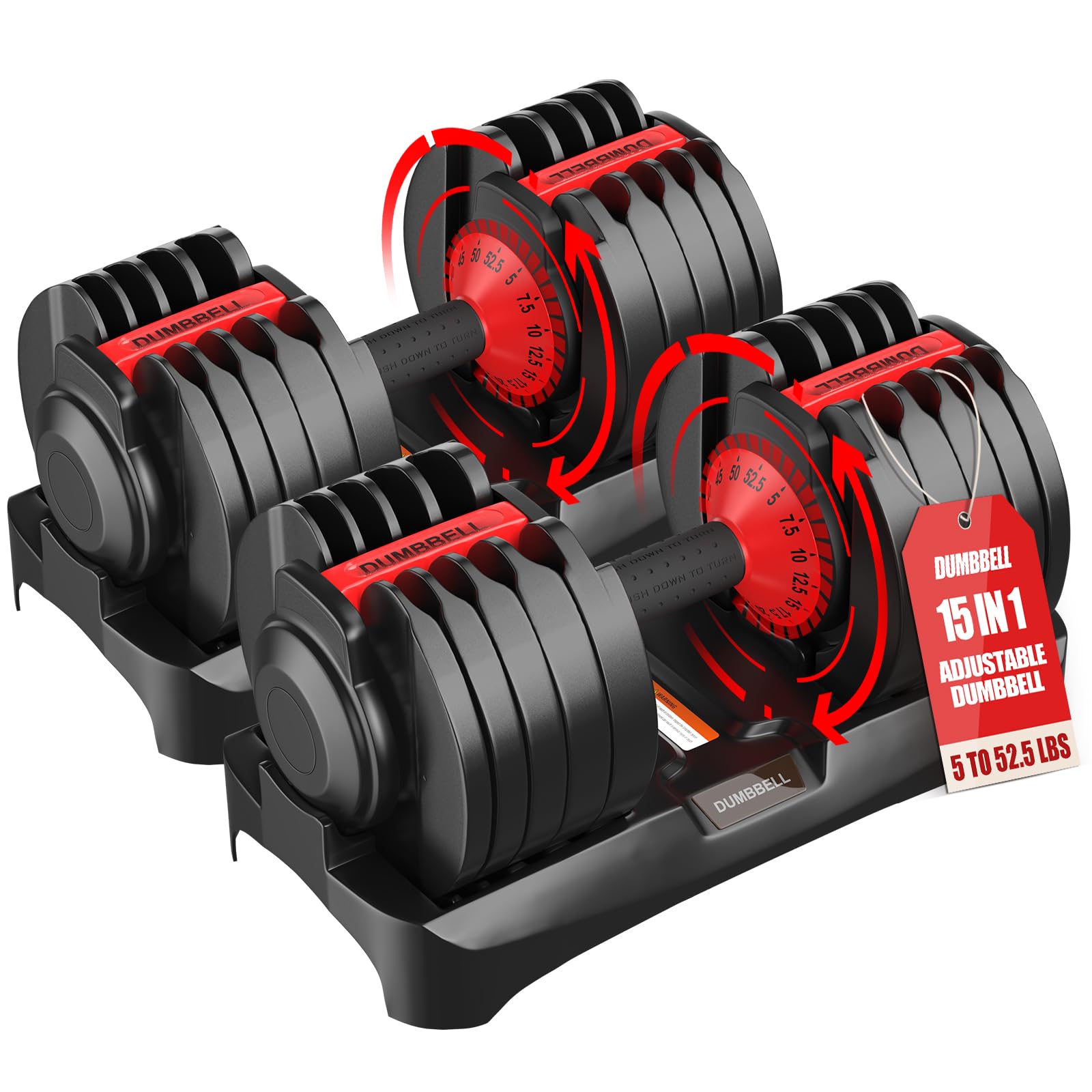 Adjustable Dumbbells Set of 2 Durable Weights Dumbbells Set 10 in 1 Weights Set with Anti-Slip Grip 25