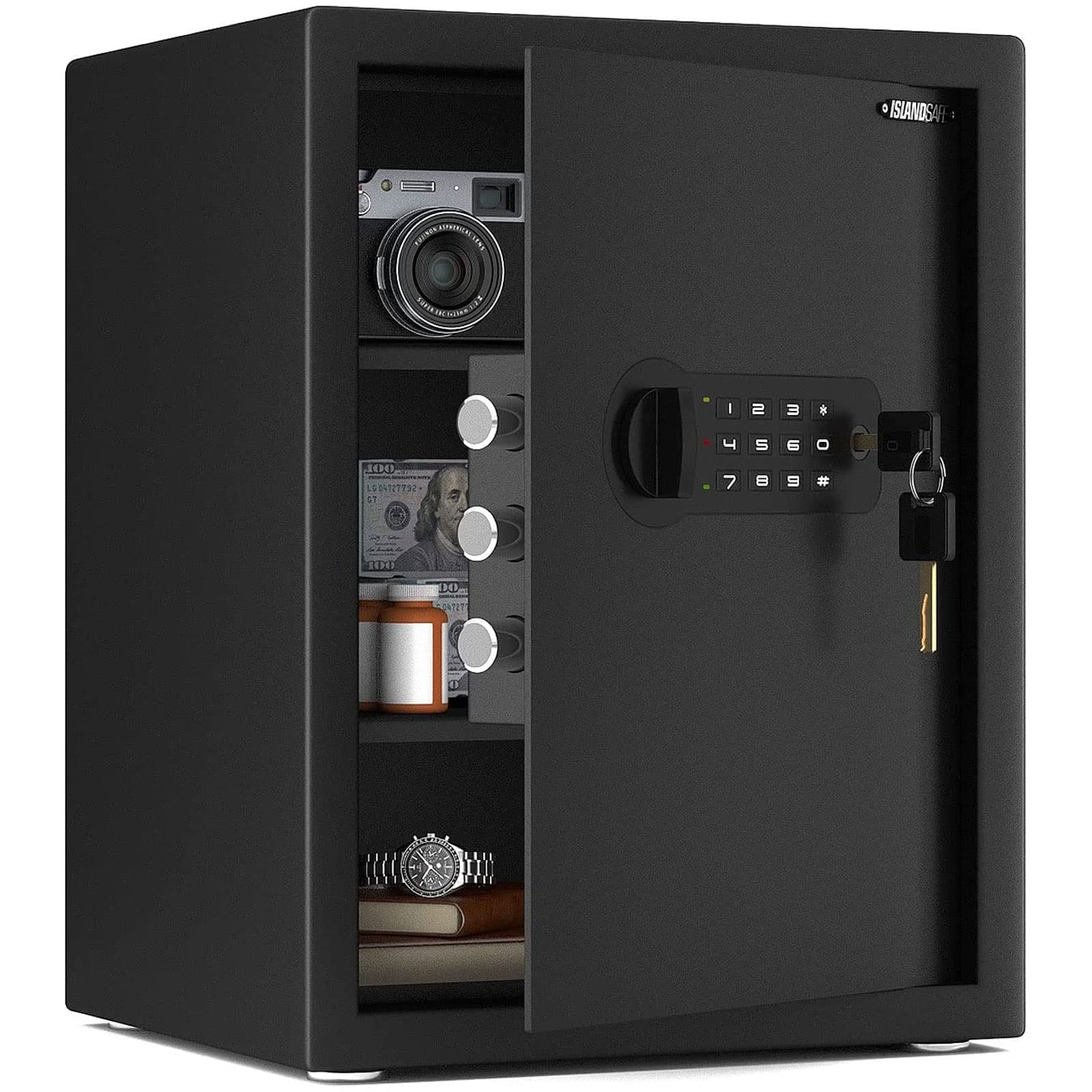 Small Home Safe Box Deluxe Digital Electronic Keypad Lock Safes 1.7 Cuft Cabinet Safes Security Lock Box for Office Hotel Dorm Cash Money Jewelry (1.7 Cubic Feet Black)