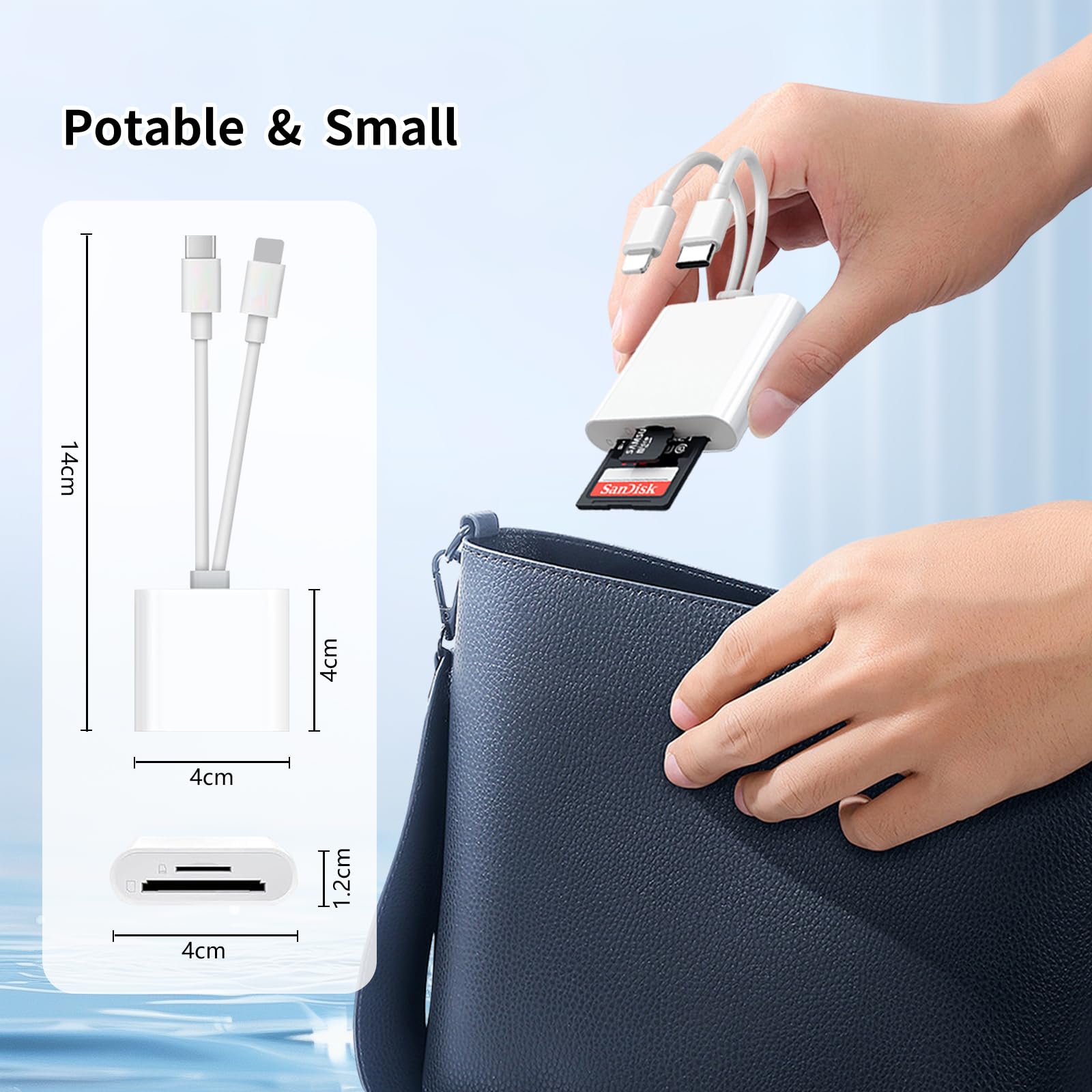 Lector de tarjetas SD para iPhone, iPad Mac, USB C y adaptador de tarjeta SD de doble puerto, lector de tarjetas de memoria de alta velocidad para adaptador de cámara con tarjetas SD/Micro SD
