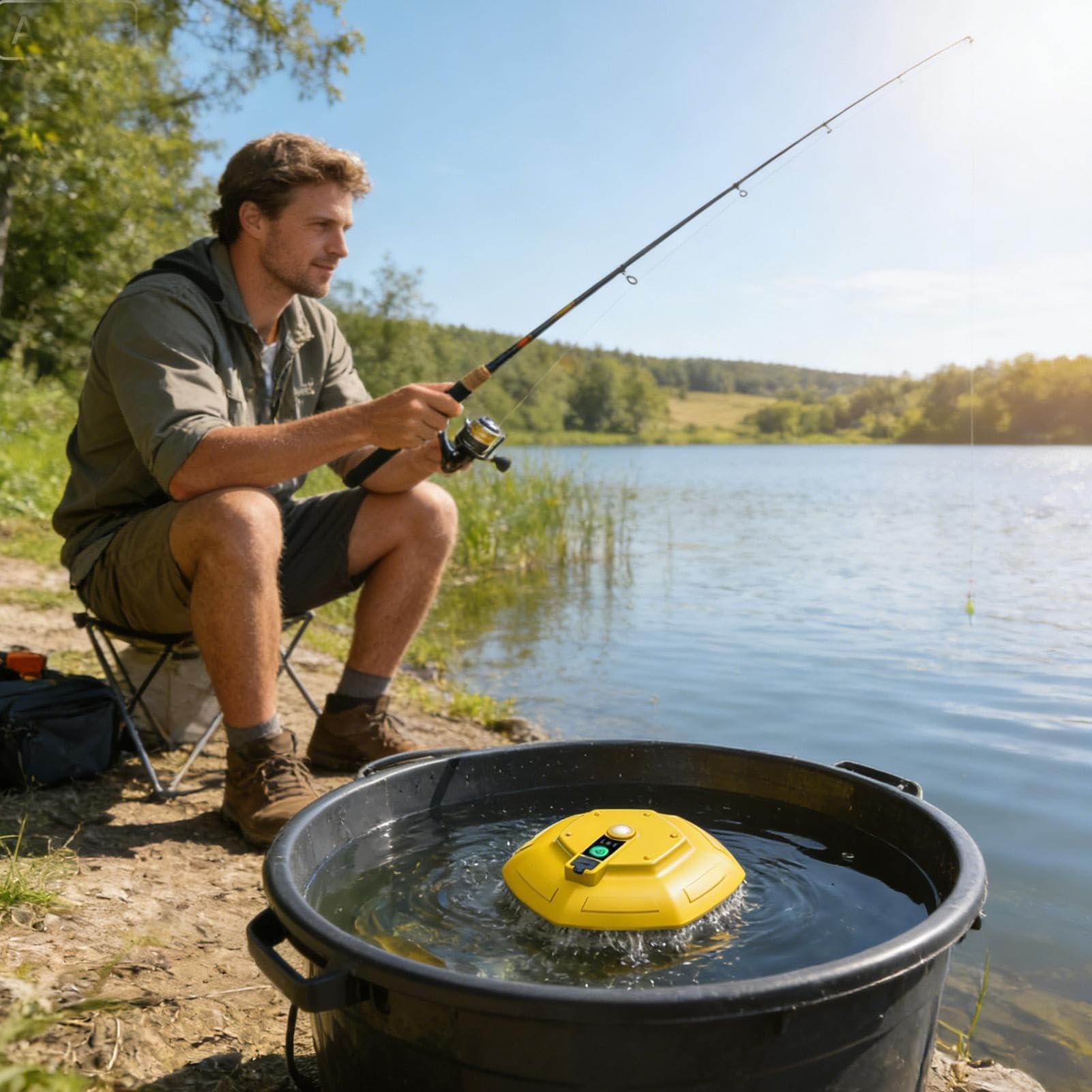 Aérateur de Seau à Appâts Rechargeable – Bulleur de Pêche Flottant Étanche IP – Pompe à Oxygène Portable 3000mAh avec Charge Magnétique – 3 Modes pour Vifs, Eau Douce et Salée – Silencieux & Robuste