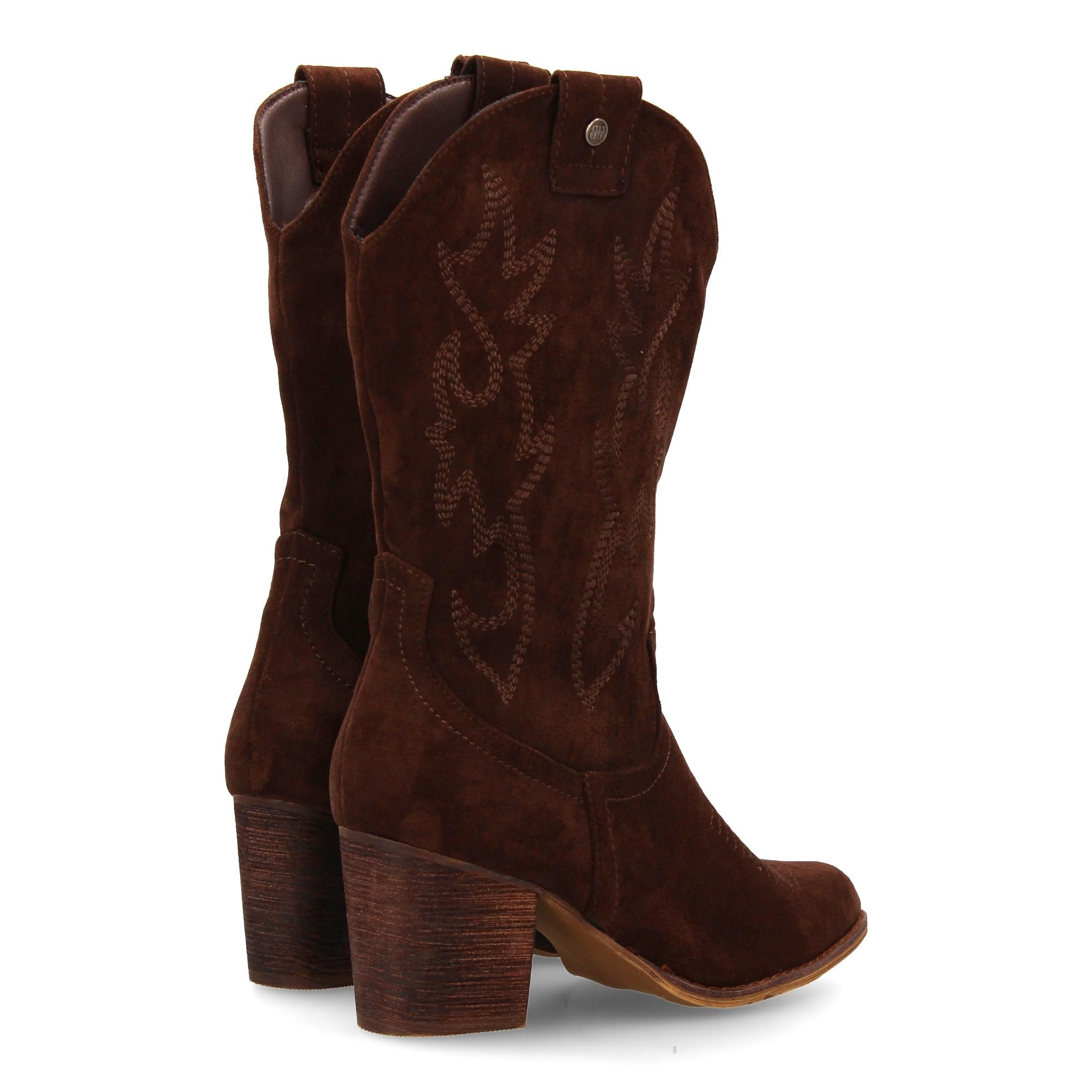 Bota Campera con Tacon, Comodas, Bordado en Cana y Empeine, Estilo Vaquero Cierre de Cremallera, Ideales Otono Invierno