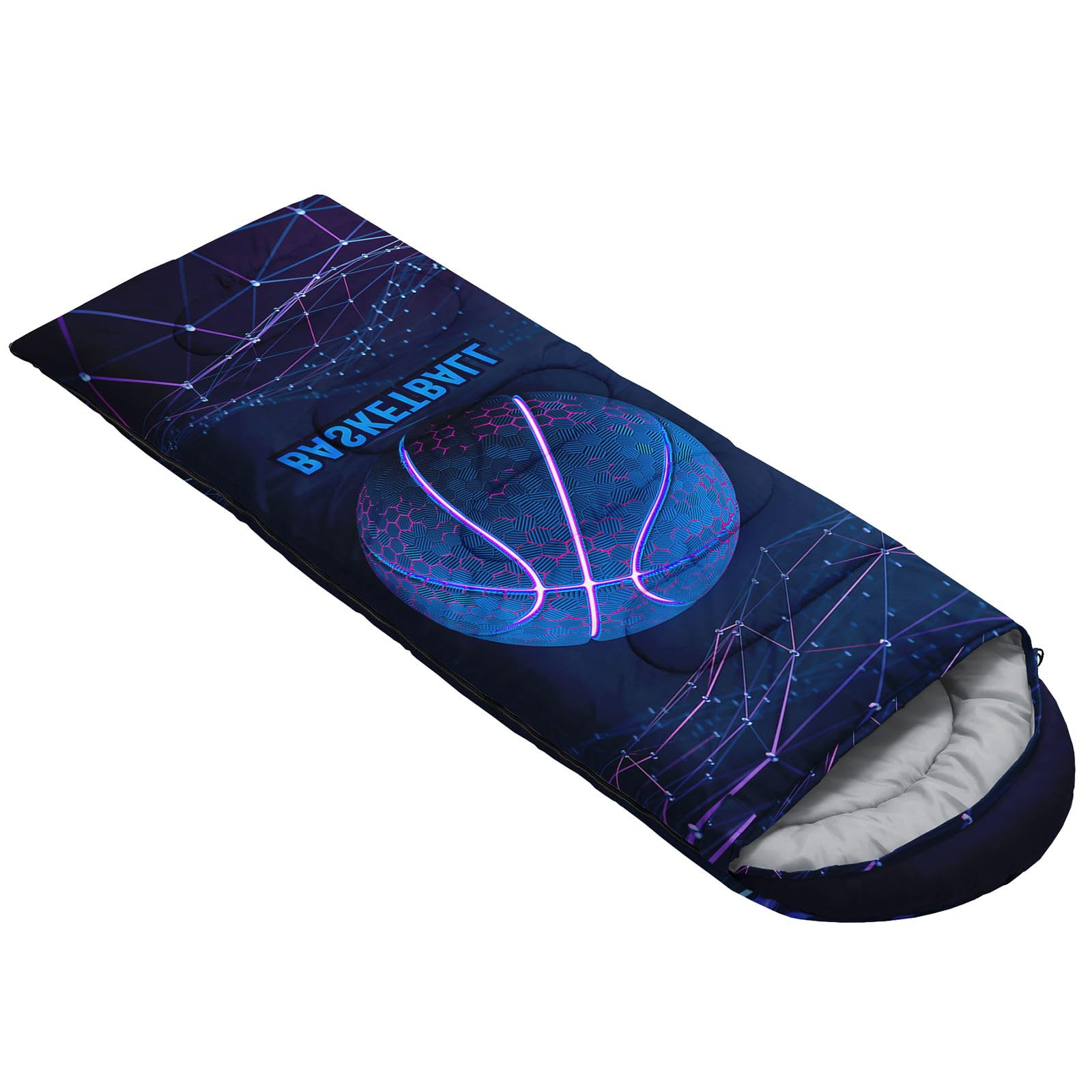 Smell Sunshine Kids Sleeping Bag for Boys Girls,3D Blue Basketball Print-Lightweight Warm Portable Outdoor Indoor-Waterproof Cold Weather Resistant Sleeping Bag for Camping Hiking(Basketball-5)