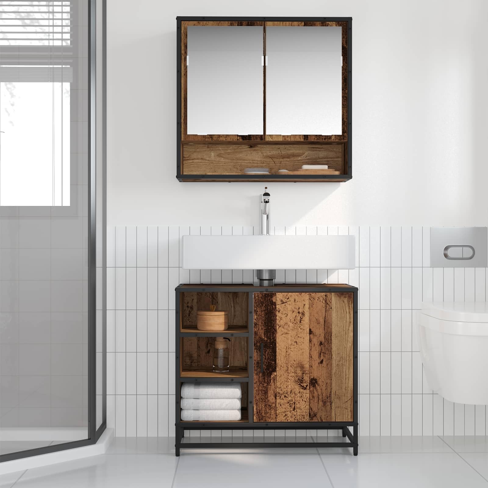 Armoire de salle de bain Bois vieilli 65 x 33 x 60 cm Bois d'ingénierie