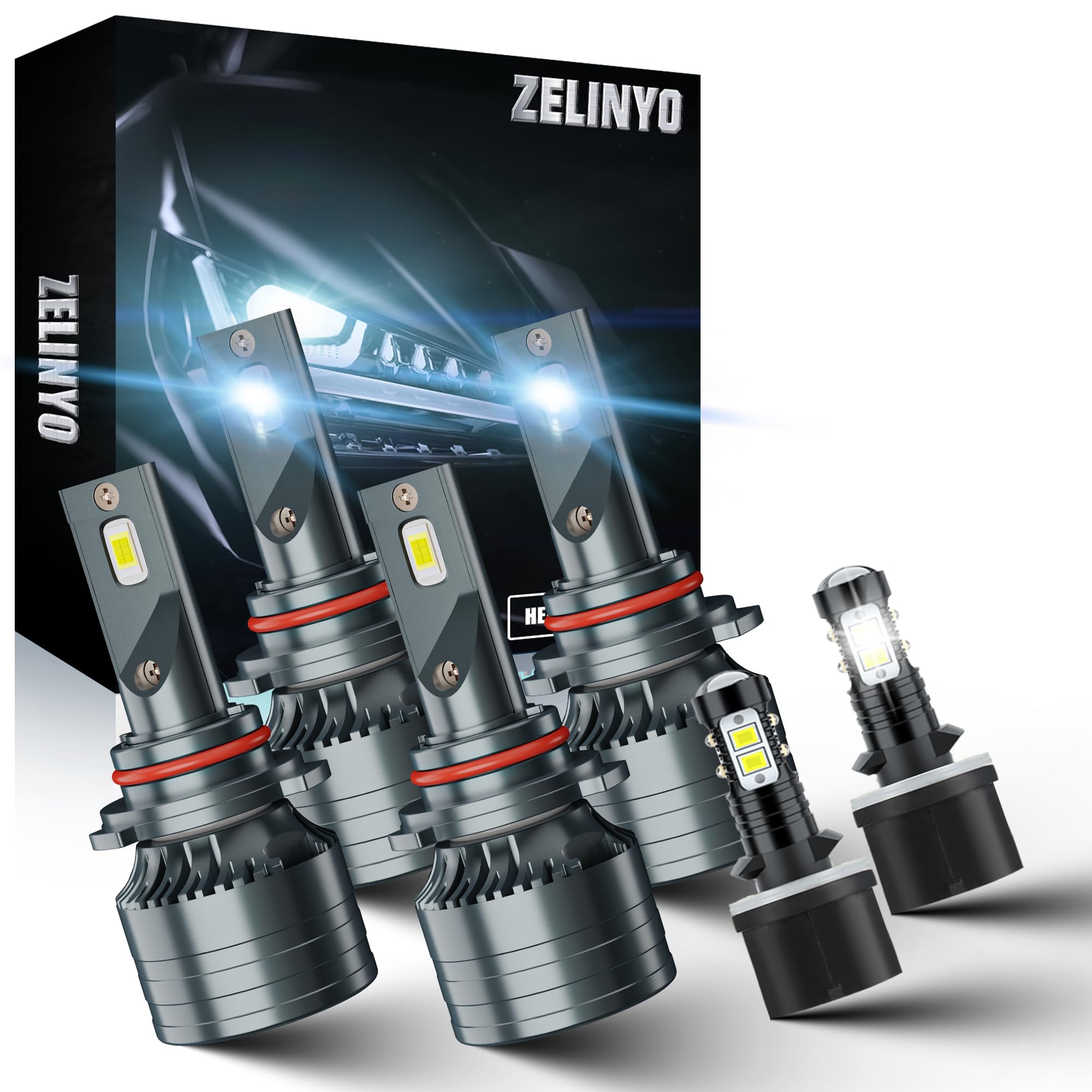 ZELINYO High Beam Low Beam Fit For Chevy Trailblazer 2002 2003 2004 2005 2006 2007 2008 2009 Fog Light Bulbs Combo, White Light Bulbs Plug and Play,