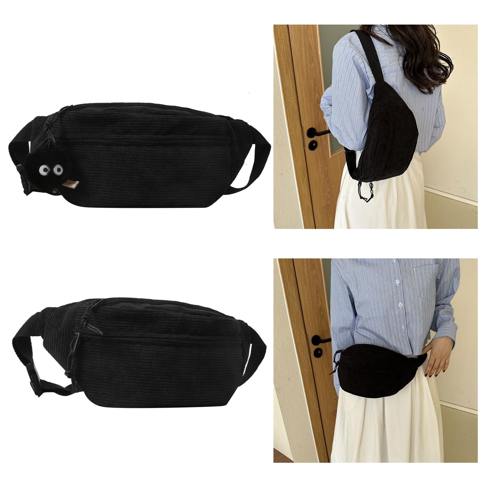 COPLKY 2023 Waist Bag Corduroy Pack Large Capacity Solid Color Belt Bag Chest Bag for Girl Versatile Crossbody Waist Pack