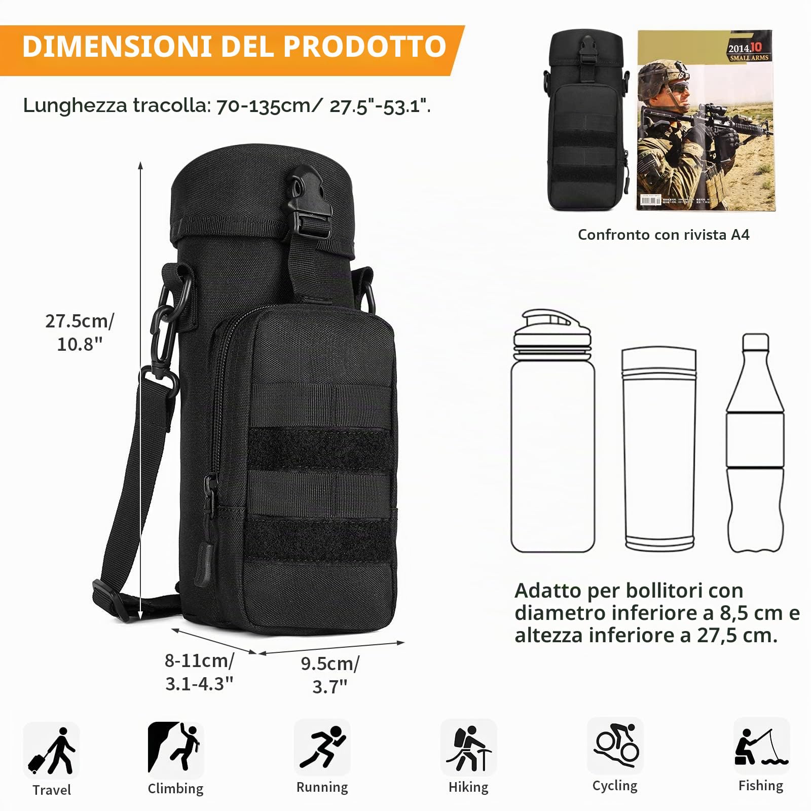 Huntvp Borsa per Borraccia Molle Militare Tattico Borsa Tracolla Porta Bottiglia Custodia Borraccia per Sport Outdoor Ciclismo Trekking Campeggio Escursionismo