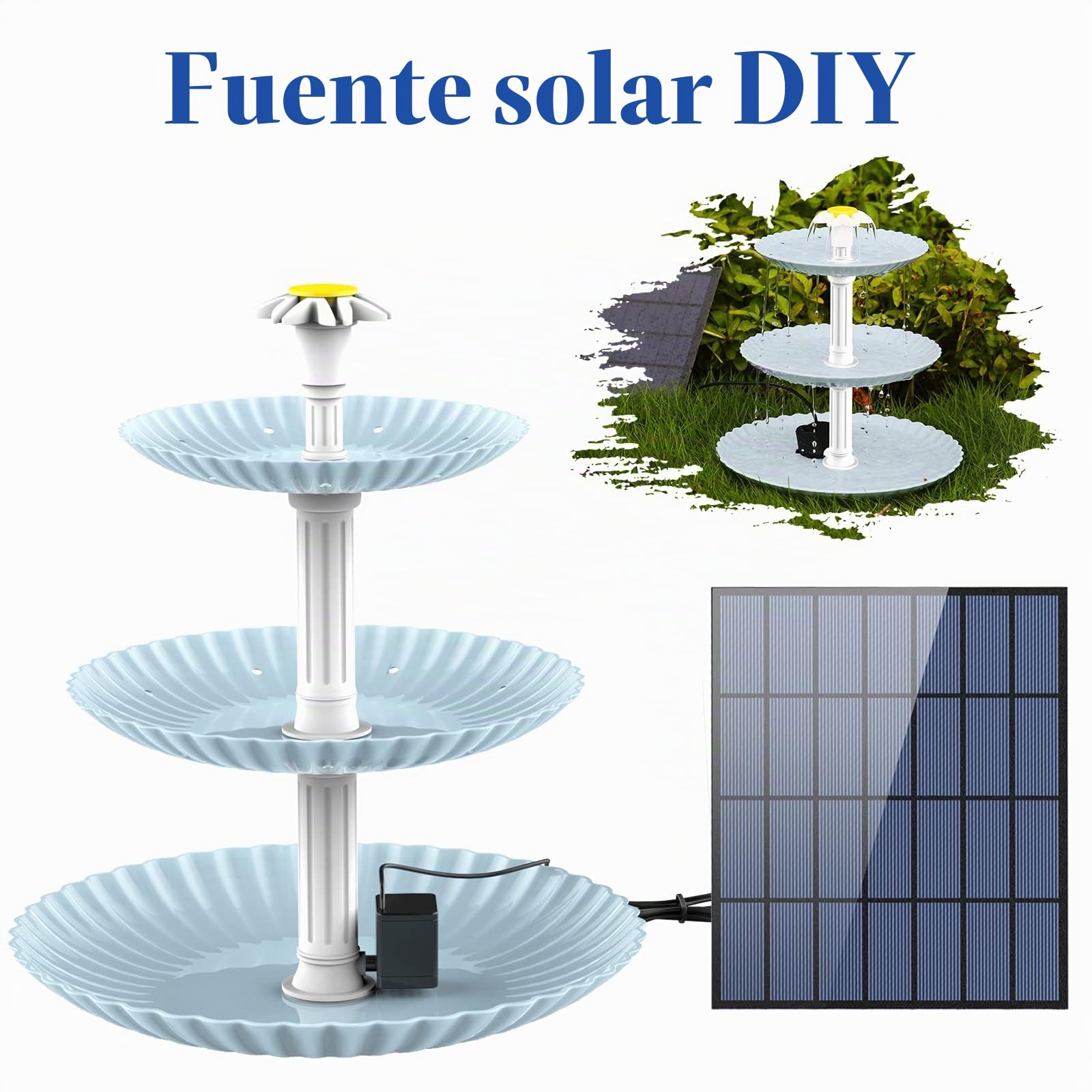 AISITIN 3,5W Kit de Fuente Solar de para Baños de Pájaros, Fuente de Cascada Solar Desmontable para Baños de Pájaros, Cuencos de Agua, Alimentador de Pájaros al Aire Libre(3,5w