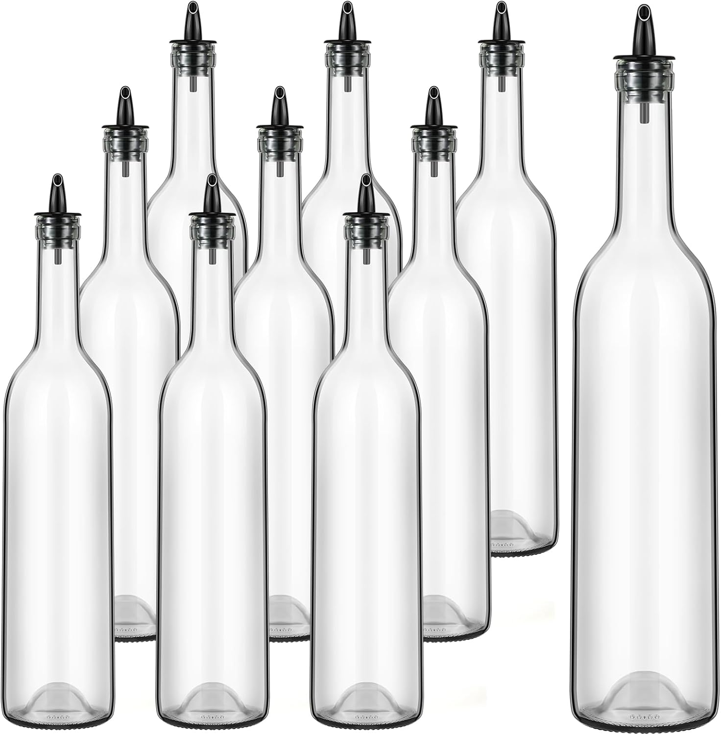 Maxdot 10 Pcs Glass Bottles with Pourer 750ml Long Neck Bordeaux Wine Bottle Clear Empty Wine Syrup Juice for Home Bar Liquor Juice Making Wedding Anniversary Party(Black)