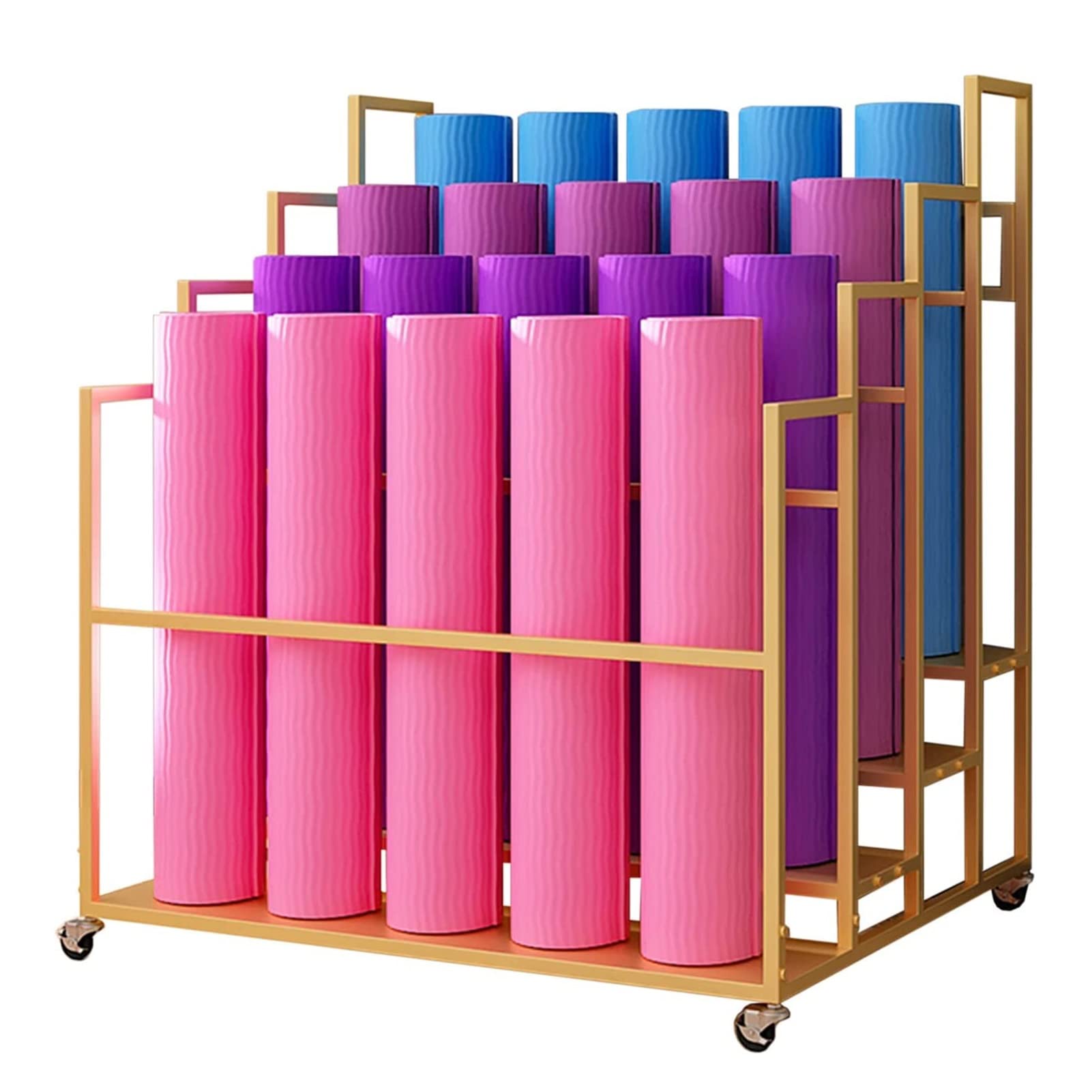 Support Tapis de Yoga pour 20 Rouleaux Mousse Chariot Métallique Solide