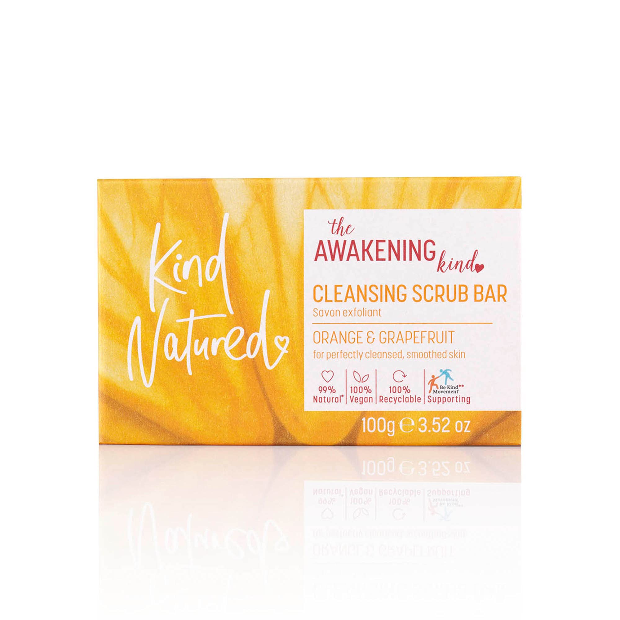 KIND NATUREDThe Awakening Cleansing Scrub Bar, Natural Orange and Grapefruit Vegan Bar Exfoliating Soap, 100g