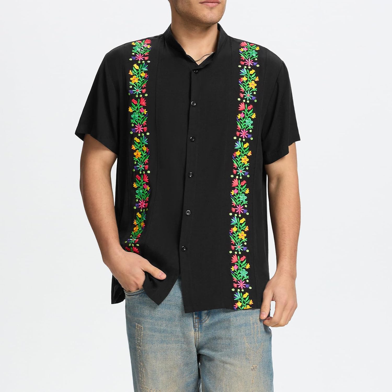 Mens Mexican Guayabera Shirt Short Sleeve Cinco De Mayo Shirts for Men with Elegant Embroidered Design - Image 3