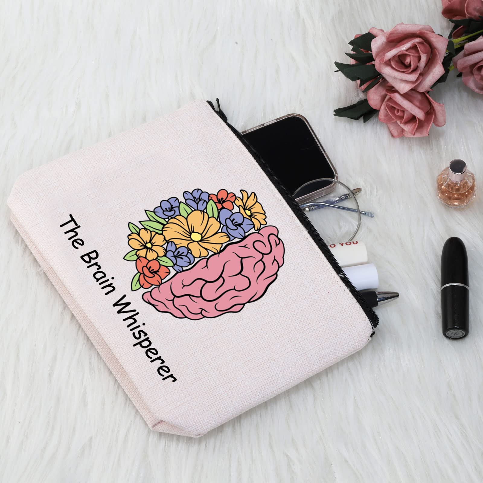 G2TUP Neuroscience Gift The Brain Whisperer Makeup Bag Neuroscience Cosmetic Bag Neuroscientist Science Gift Neurology Nurse Zipper Travel Pouch (The Brain Whisperer White Bag)
