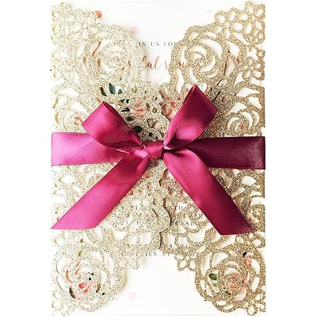 50PCS 5.12" x 7.28" Gold Laser Cut Invitations