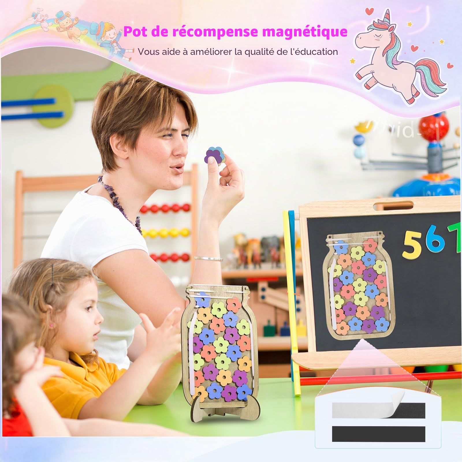 JIANTA Bocal de Récompense Enfants Magnétique Tableau Comportement Classe Reward Jar 30 Fleurs