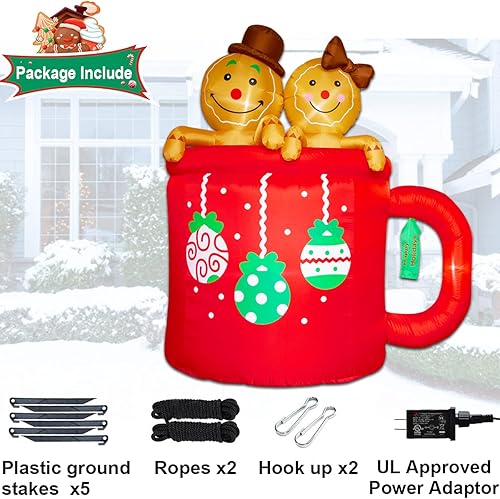 Miniatura 3 de Poptrend Decoración inflable de Navidad de 6 pies de hombre de jengibre con luces LED de Navidad, loco, divertido, colorido