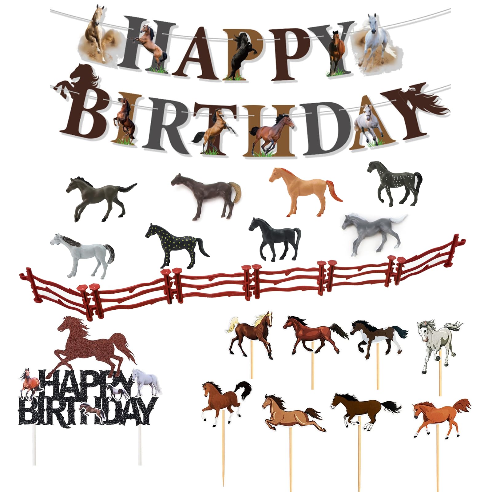 37-teilige Pferde Geburtstagsdeko - Luftballons, Tortenaufleger, Banner Für Kinderparty