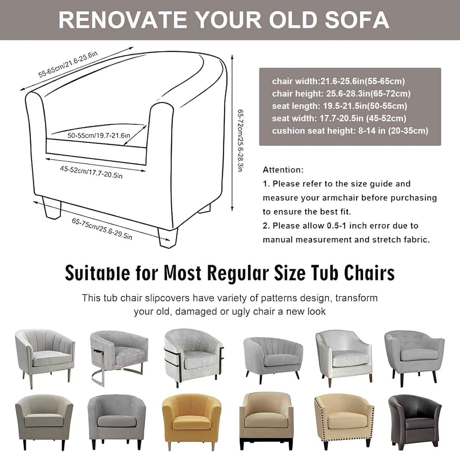 Eco-Ancheng Club Chair Slipcover 2 Piece Stretch Tub Chair SlipcoverArmchair Sofa Cover Jacquard Barrel Chair Covers Furniture Protector Arm Chair Cover for Living Room,10