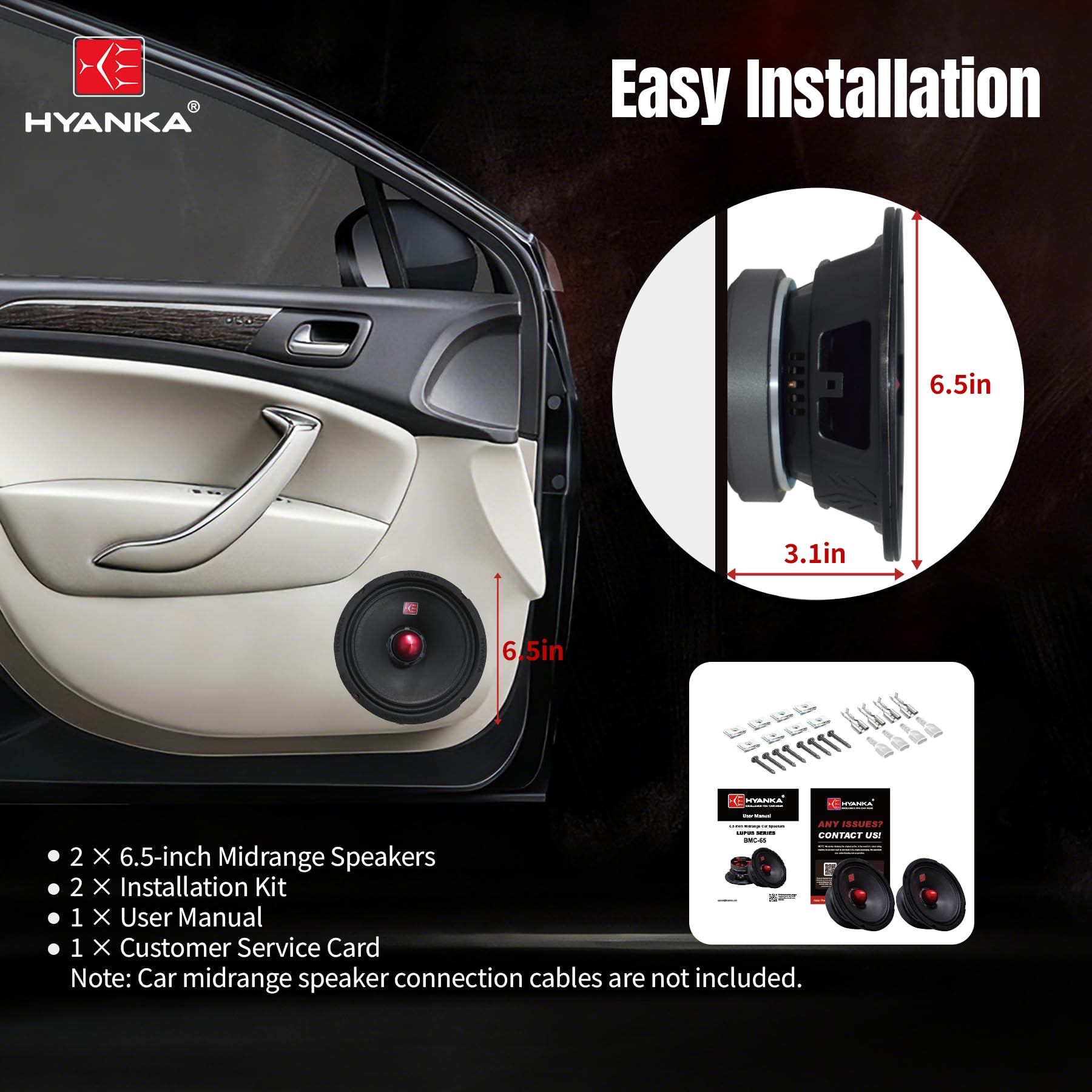 Amazon.com: H YANKA BMC-65 6.5 Midrange Speakers Car Audio, 480