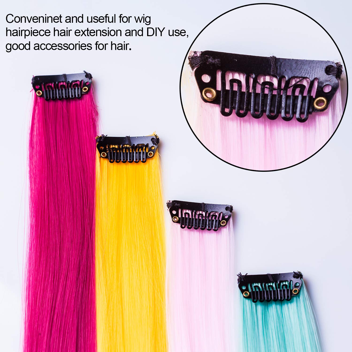 EAONE 60 Pieces U-shape Snap Clips 6-Teeth Black Metal Clip for Hair Extensions with Soft Rubber, Box Package