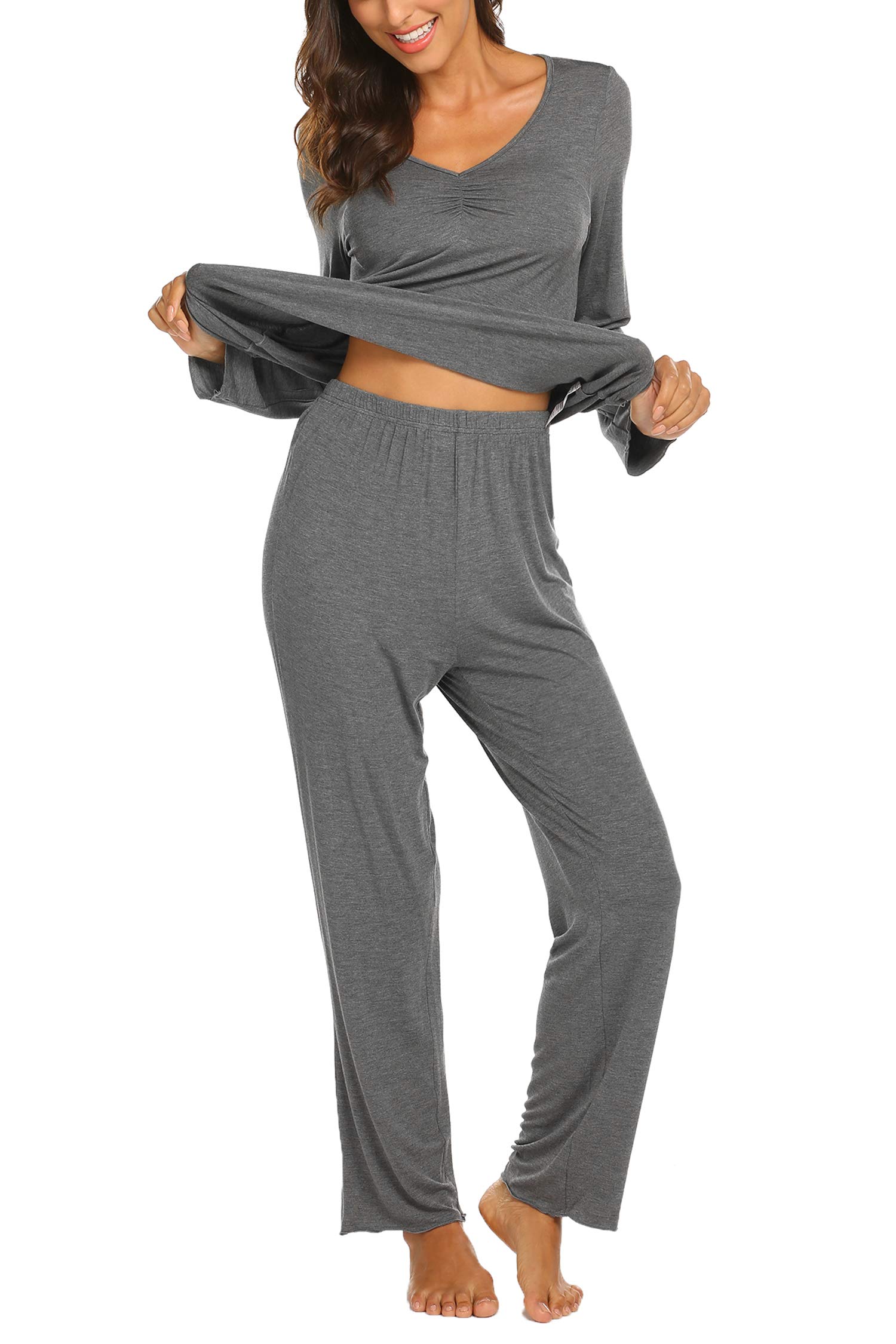 MAXMODA Pigiama Donna Pigiami Due Pezzi Maglietta Manica Lunga e Pantalone Lungo S-XXL