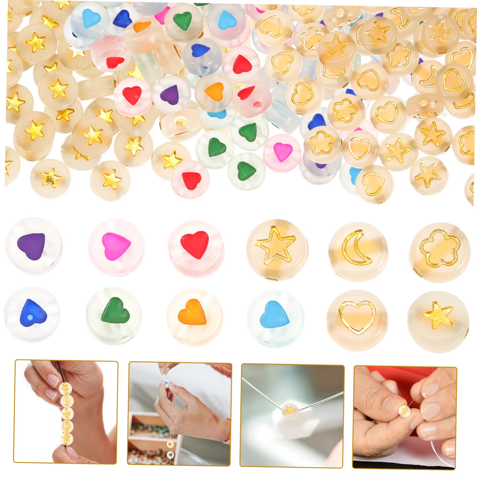 NUOBESTY 1500piezas Abalorios Acrílicos Luminiscentes Para Manualidades Paquete Bolas De Corazón y Estrella Para Collares y Pulseras Accesorios Creativos Para Niñas y Adultos