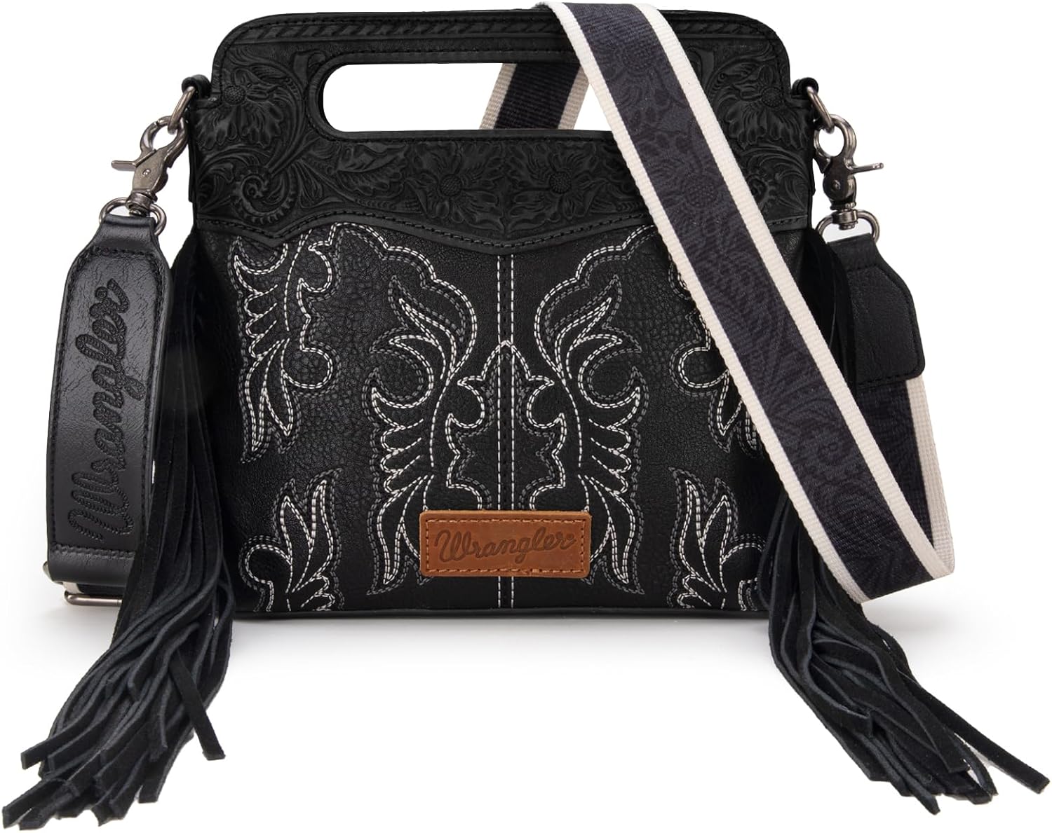 Wrangler Western Fringe Top Handle Crossbody Bag with Wallet for Women