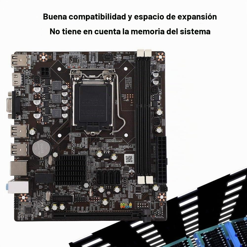 Placa Base DDR3, Placa Base H81 LAG1150 PC CPU con SATA 2.0 y Ranura para Tarjeta gráfica PCI-E x16 Compatible con Salida Dual VGA + HDMI Compatible con Memoria de Escritorio DDR3 1066/1333/1600