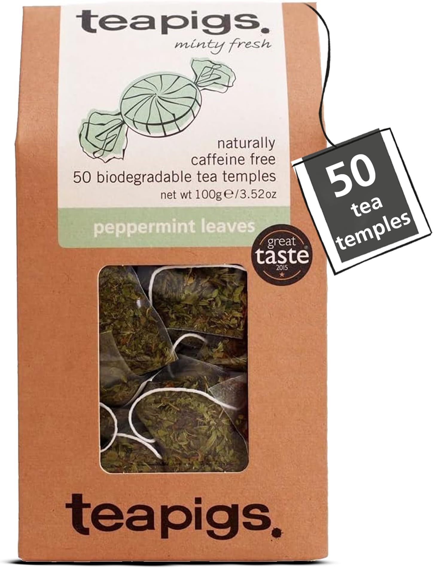 Teapigs Peppermint Leaves Tea Bags Made with Whole Leaves, Caffeine-Free, Natural Ingredients (1 Pack of 50 Teabags)