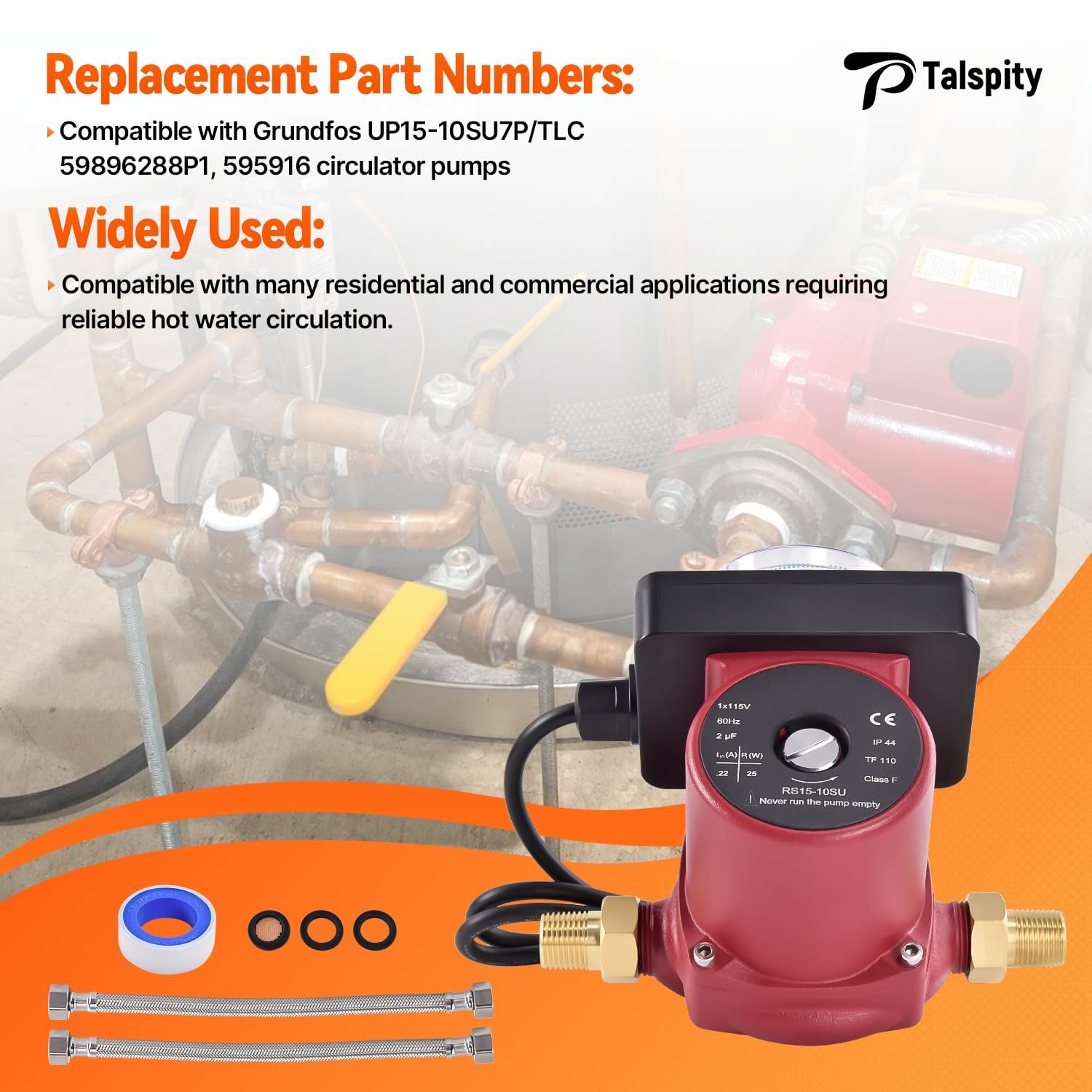 UP15-10SU7P/TLC pompa obiegowa wody 115 V 1/25 KM pompa obiegowa ciepłej wody kompatybilna z Grundfos 595916/59896288P1 3/4 ″ NPT do domowych systemów ciepłej wody