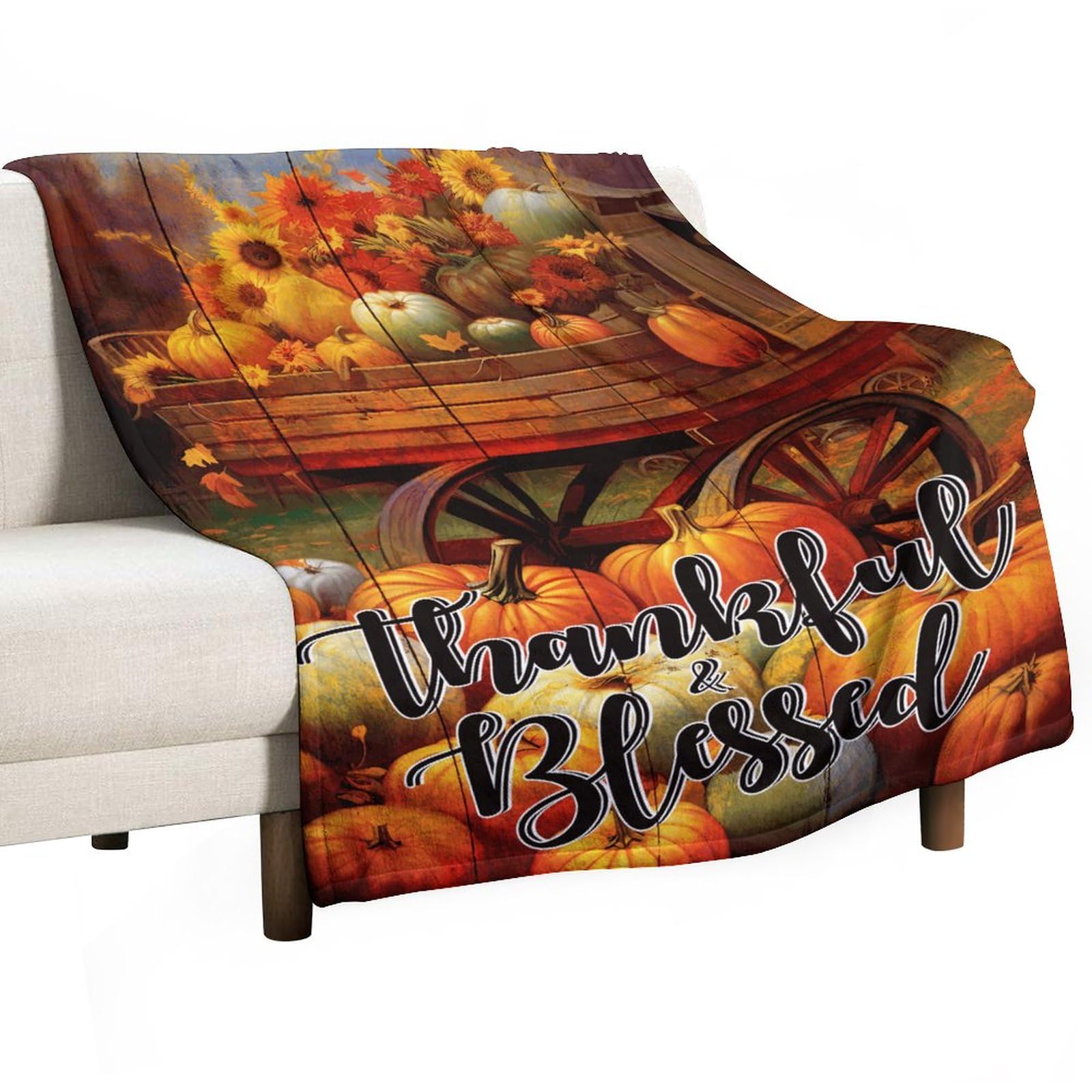 Couverture en peluche douce motif citrouilles pour adulte et maman