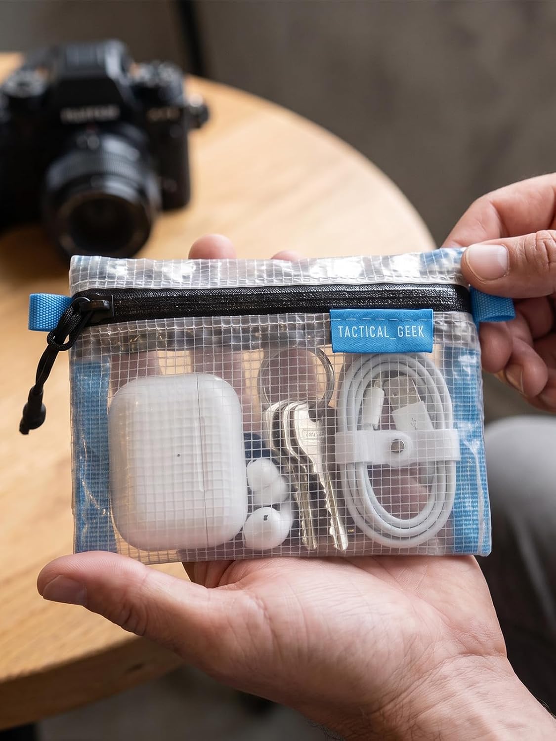 TACTICAL_GEEK HS6 Clear Mini Coin Pouch, Lightweight Transparent PE Mesh Zipper Storage Bag, Small Organizer for Coins, Folded Cash, Cards, Earbuds, USB Drives, Keys and Travel