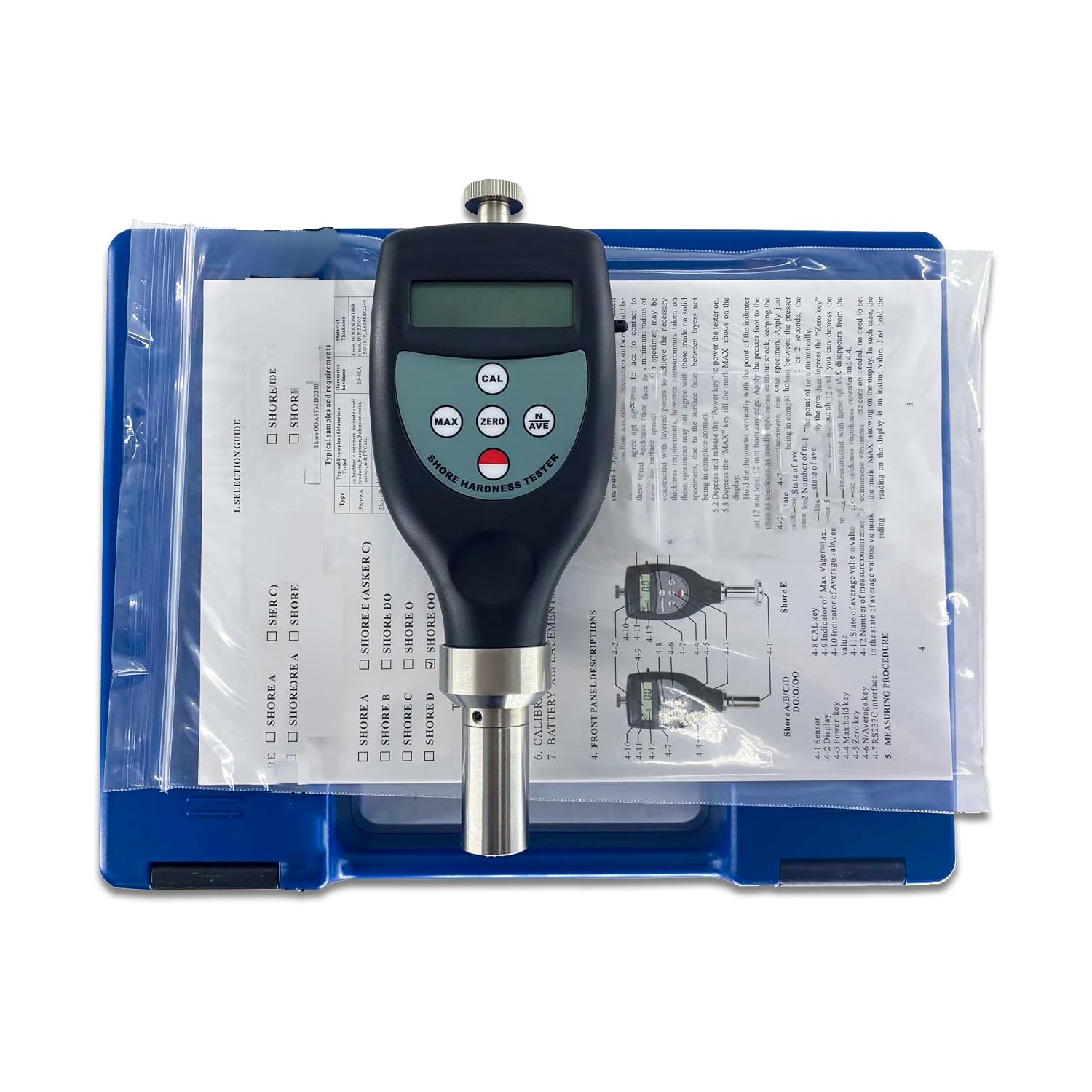 Durómetro Digital de Caucho con Pantalla LCD retroiluminada | Dureómetro digital portátil, salida USB RS232, alerta batería baja, para caucho, resina, poliéster