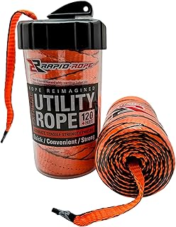 Rapid Rope Canister 120ft Orange Flat Tactical Paracord, Made in USA, 1100lb Tested Heavy Duty Poly Rope Test Cord, Non-Ta