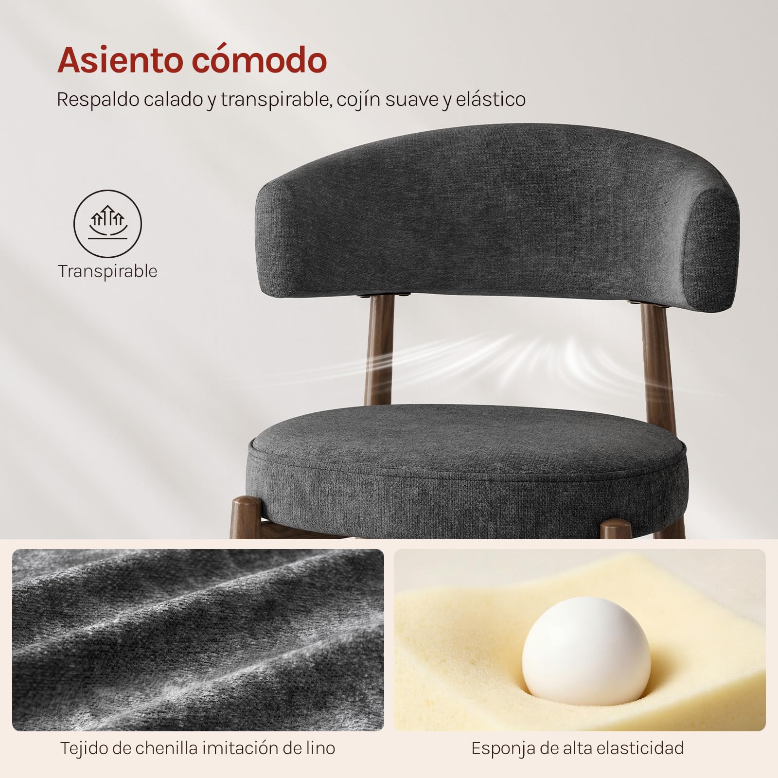 WOLTU Juego de 4 Sillas de Comedor,Chenilla,Gris obsidiana