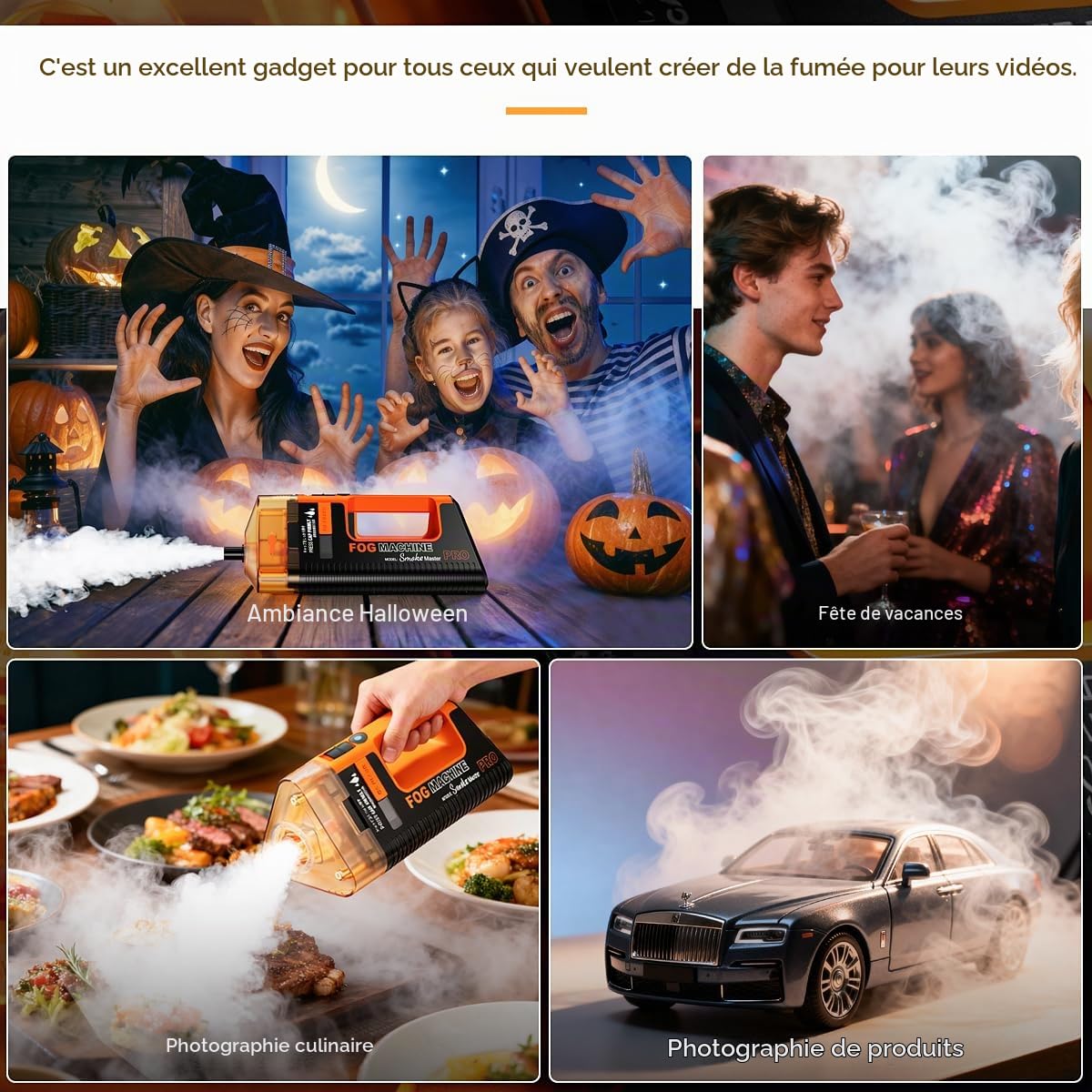 Machine à brouillard portable rechargeable, LENSGO SMOKE MASTER PRO 100W Machine à fumée portable, télécommande extérieure et intérieure pour la photographie, Halloween, fête, effets de scène