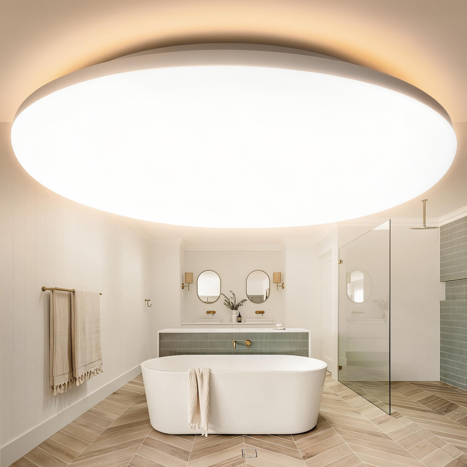 WARMELLE Bathroom Light,Ceiling Lights 22W,3000K,3080LM,Waterproof IP65,No Flicker & No Delay,CRI>80,Flush Ceiling Light for Kitchen,Bathroom,Hallway,Bedroom Ø28cm Round