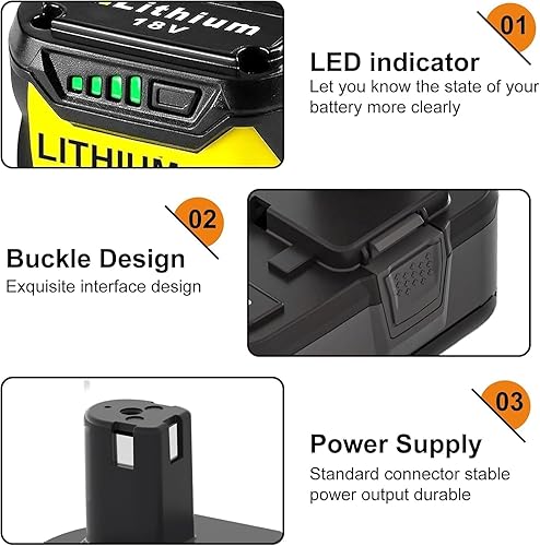 Miniatura 3 de Paquete de 2 baterías de repuesto de 8000 mAh para batería de 18 V 8.0 Ah compatible con Ryobi 18 voltios batería de iones de litio P102 P103 P104