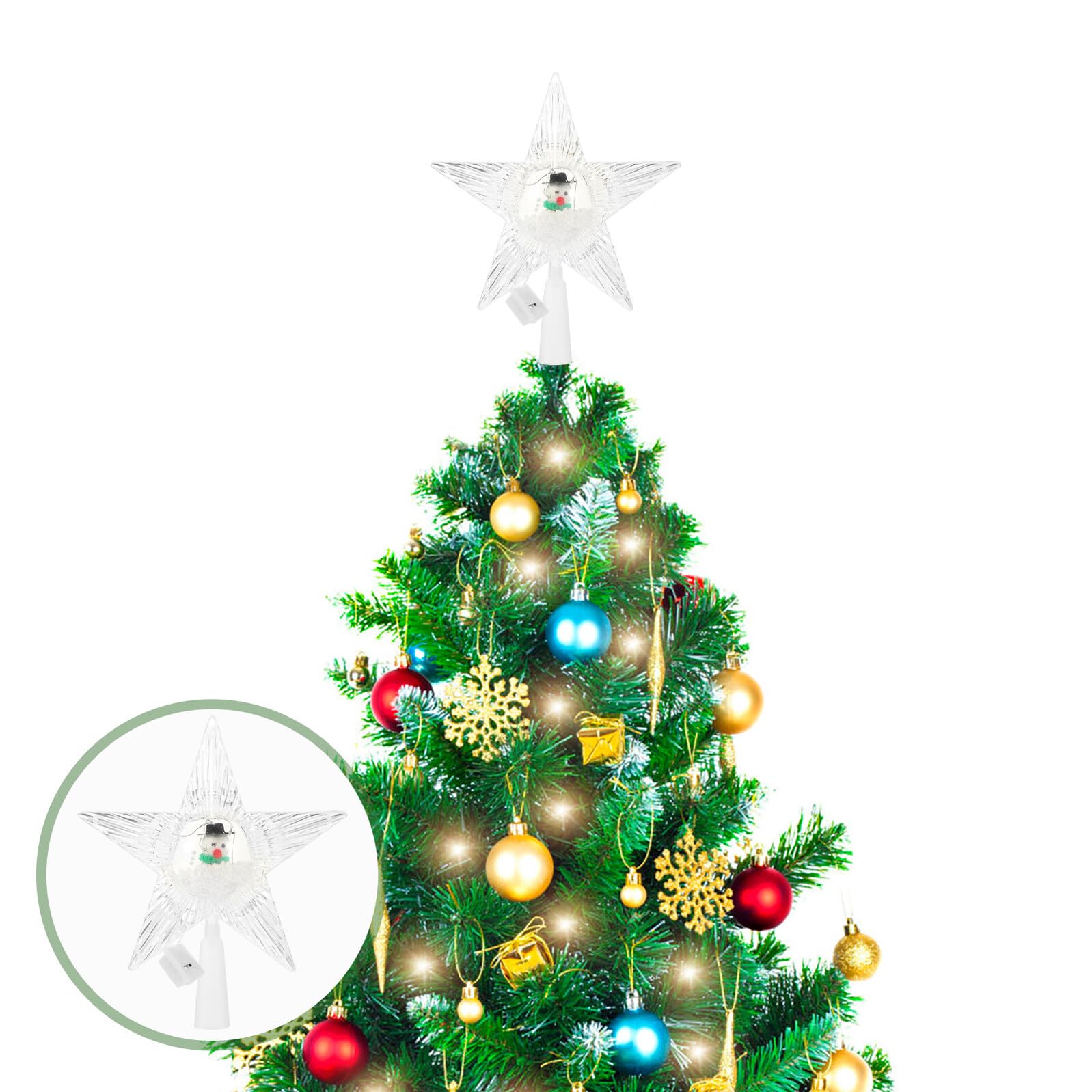 Veemoon Adorno de Navidad Estrella para Árbol Transparente Luz LED Delicado y Decorativo para Fiesta Navideña Adecuado para Casa Hotel y Centro Comercial Diseño de Cinco Puntas
