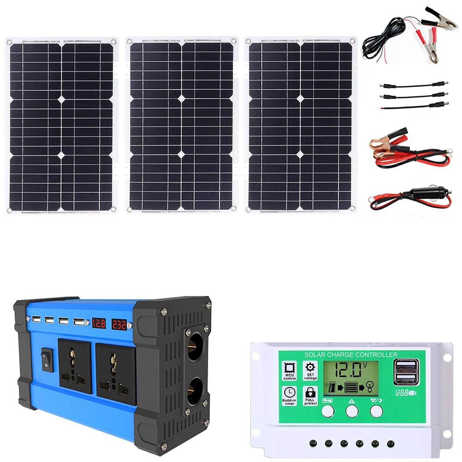 Zestaw składanych, wodoodpornych paneli słonecznych o mocy 75 W z kontrolerem 50 A i 4 portami USB do kampera/łodzi/domu – obsługuje systemy zasilania 6000 W(4000W)