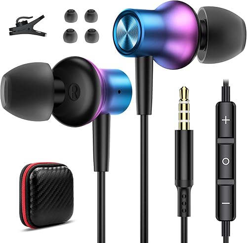 TITACUTE Auriculares con cable de 0.138 in Jack magnético en la oreja auriculares con cancelación estéreo con micrófono para iPhone iPad Samsung A15