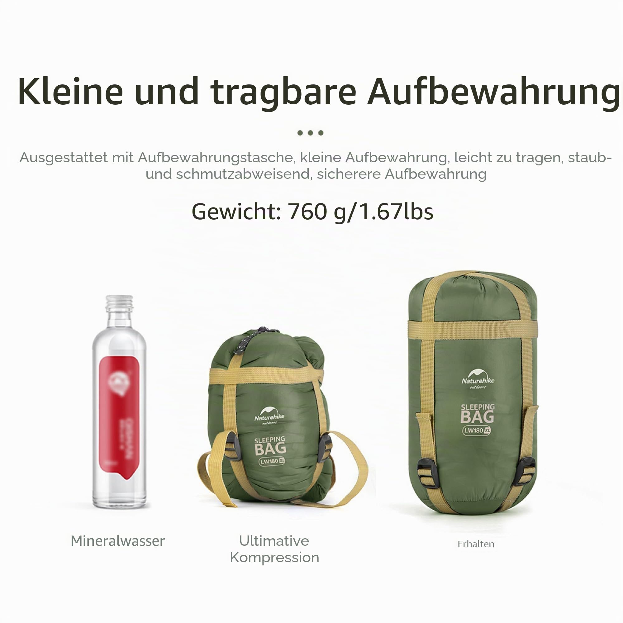 Naturehike Schlafsack Ultraleicht Mini Kleines Ultraleicht 680/760g für 3 Jahreszeiten mit 190x75/205x85cm zum Wandern Rucksackreisen Camping bei ca. 15°C Verwenden