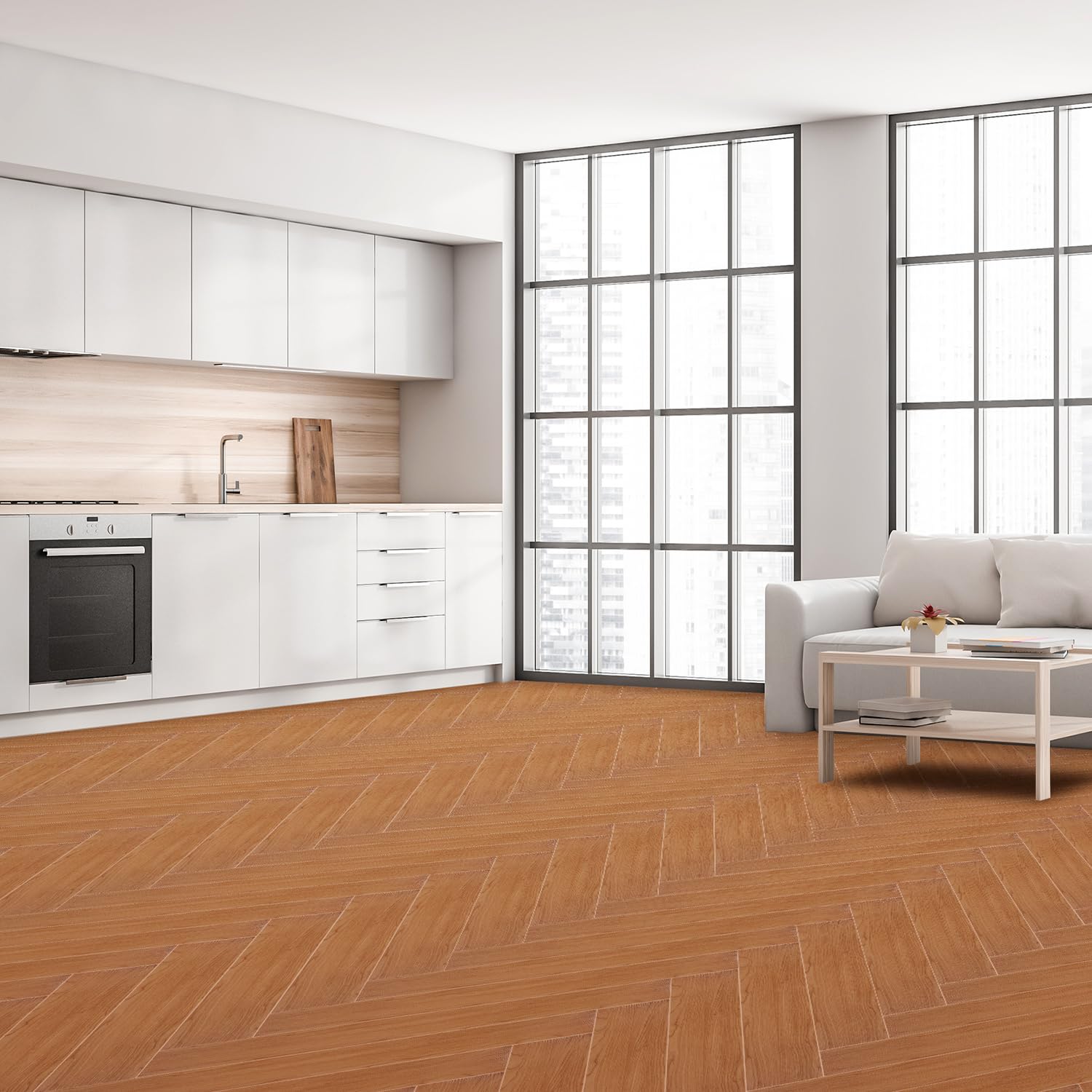 Wykładzina podłogowa z PCW, samoprzylepna, drewniana wykładzina podłogowa – 91,44 x 15,24 x 0,2 cm, 54 deski 7,5 m² – samoprzylepna wykładzina winylowa, wodoodporna, odporna na zużycie do