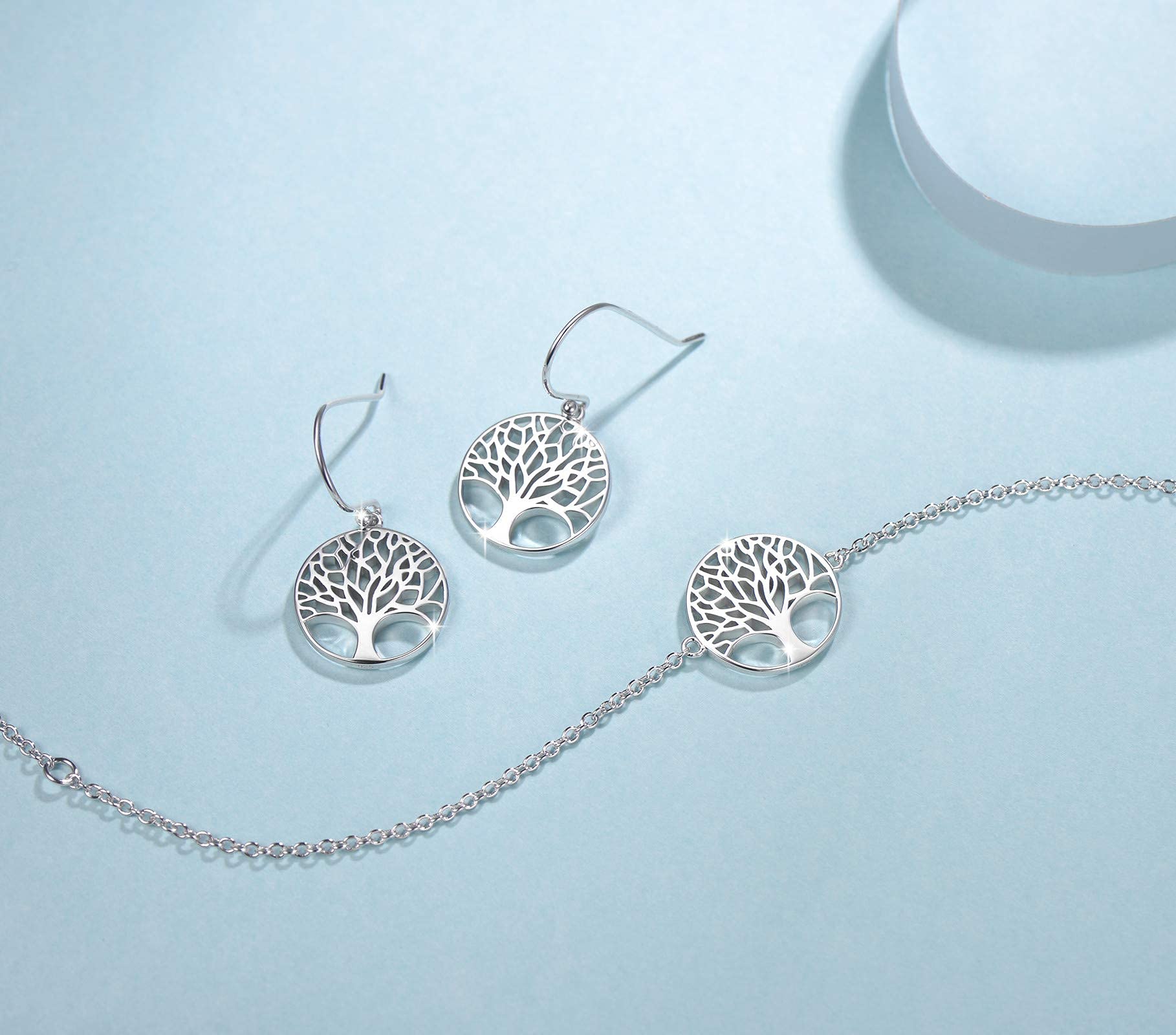 Bracciale con Albero Della Vita in Argento Sterling 925 Massiccio, Placcato Oro Bianco/Giallo, per Donne e Ragazze e Adolescenti, Lunghezza della Catena: 16 + 3 cm