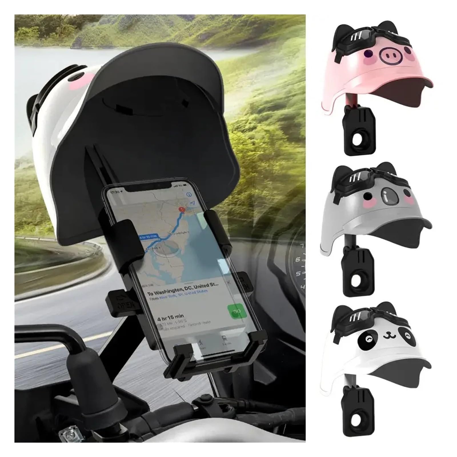 Support Telephone Velo Moto Support De Téléphone Portable pour Moto Et Vélo Électrique Petit Casque De Dessin Animé Support De Navigation Pare-Soleil Étanche(Gray)