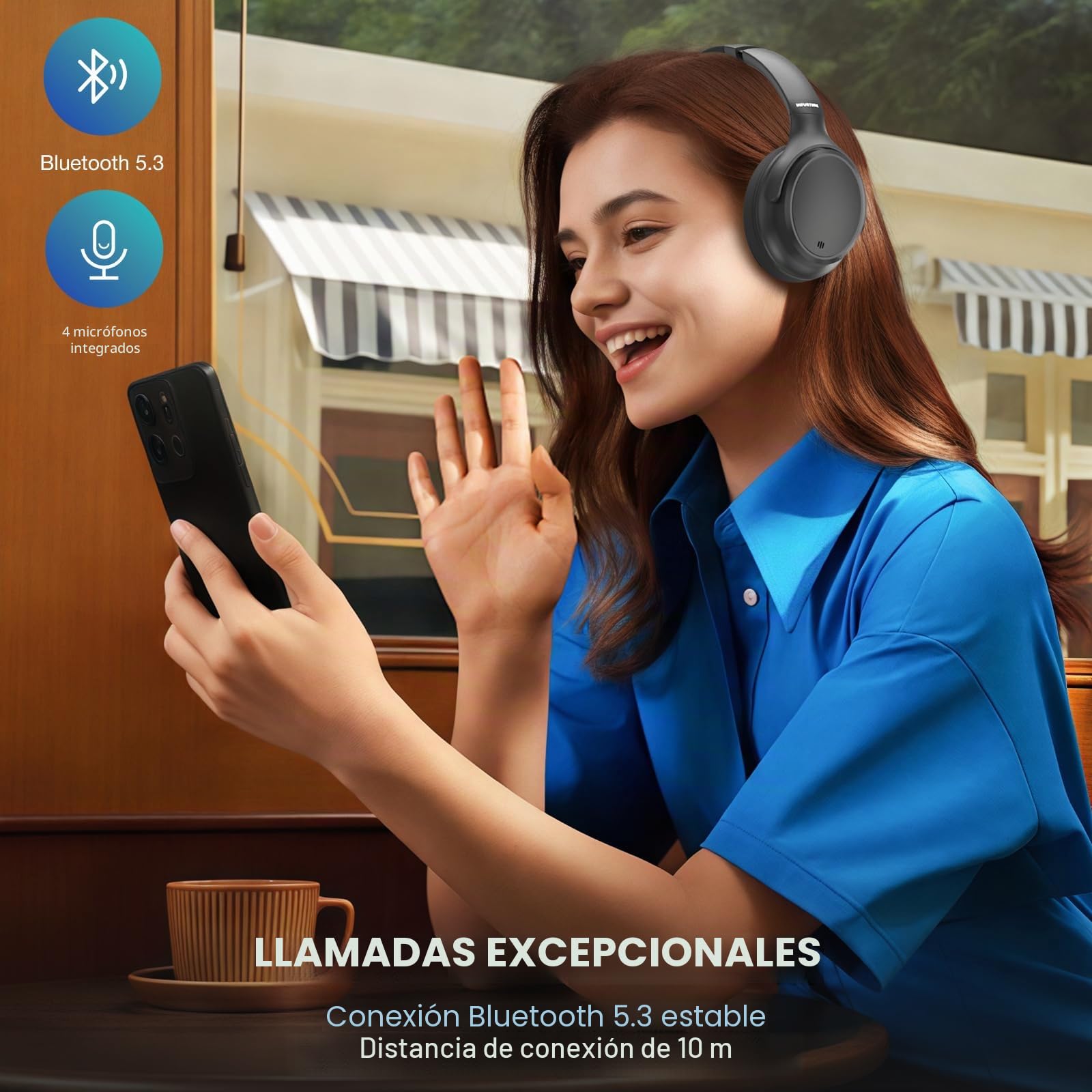 INFURTURE Auriculares Inalámbricos Bluetooth, Activa de Ruido con Modo Ecualizador, Bluetooth5.3 & 3.5 mm, Tiempo de Reproducción de 90 Horas, Regalos para Hombres, Mujeres, Adolescentes