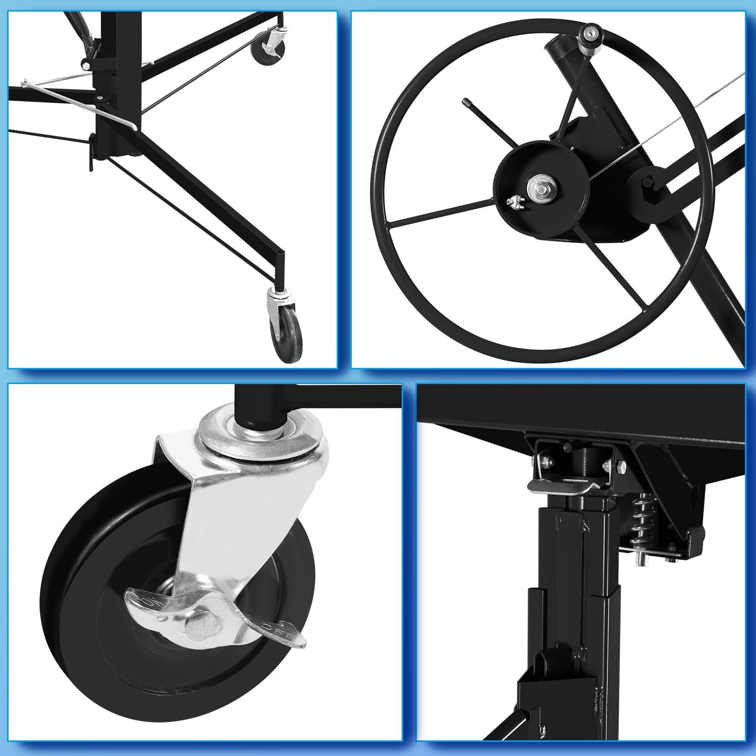 Plattenheber XXL bis 68 kg, Plattenlift für Gipskartonplatten, höhenverstellbar 1,32–3,25 m, ausziehbar 1,25–2,95 m, 360° drehbar, 60° neigbar, Trockenbau Montagehilfe, Schwarz