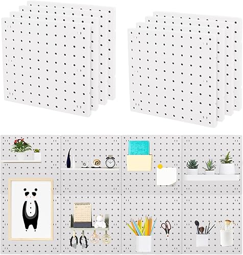 Poweka Kit organizador de pared de tablero perforado, tableros de clavijas de plástico blanco de 10 x 10 pulgadas para exhibición de paredes,