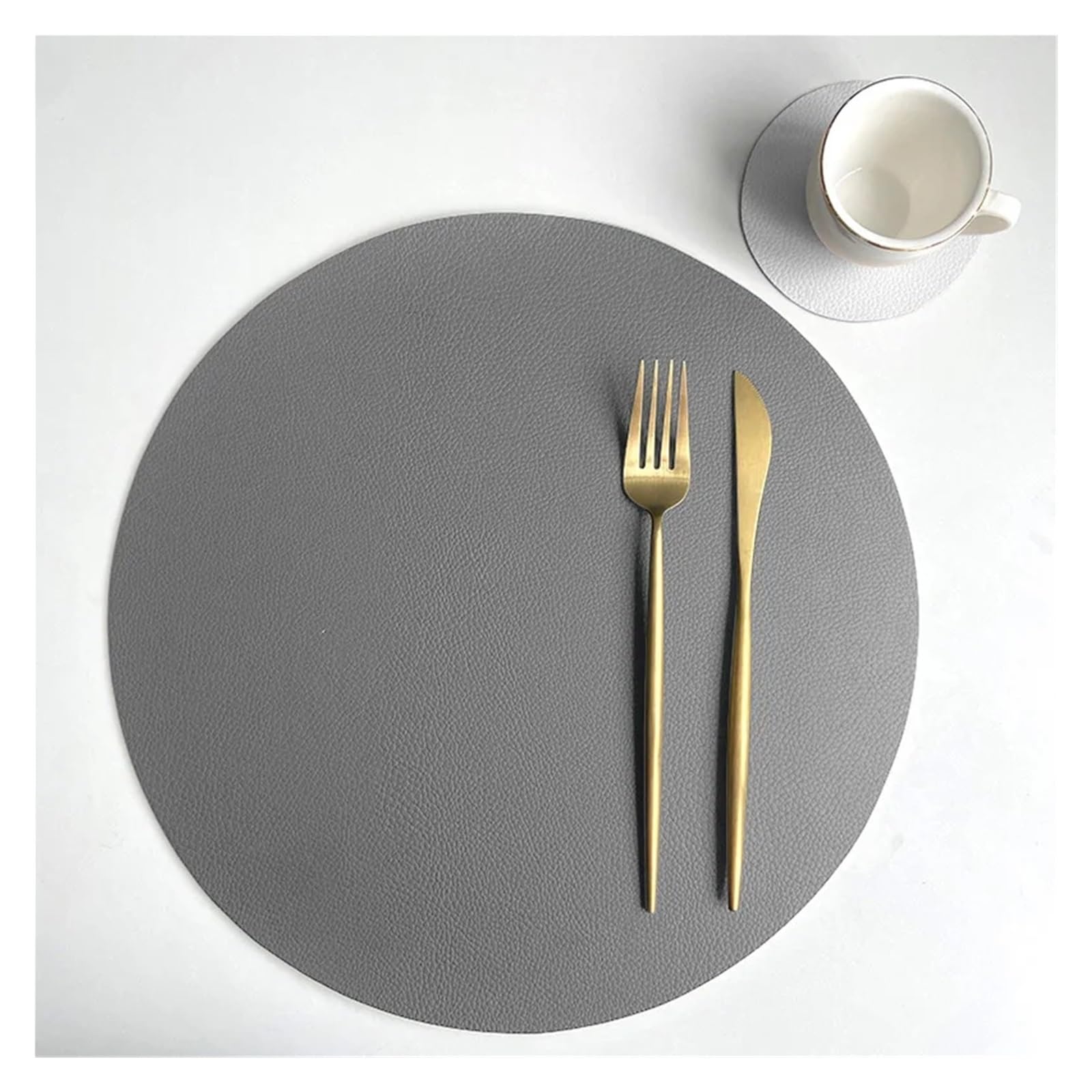 Dqzrtueca Rds Grey Cream Pu Faux Leather Round Placemats And Coasters Set
