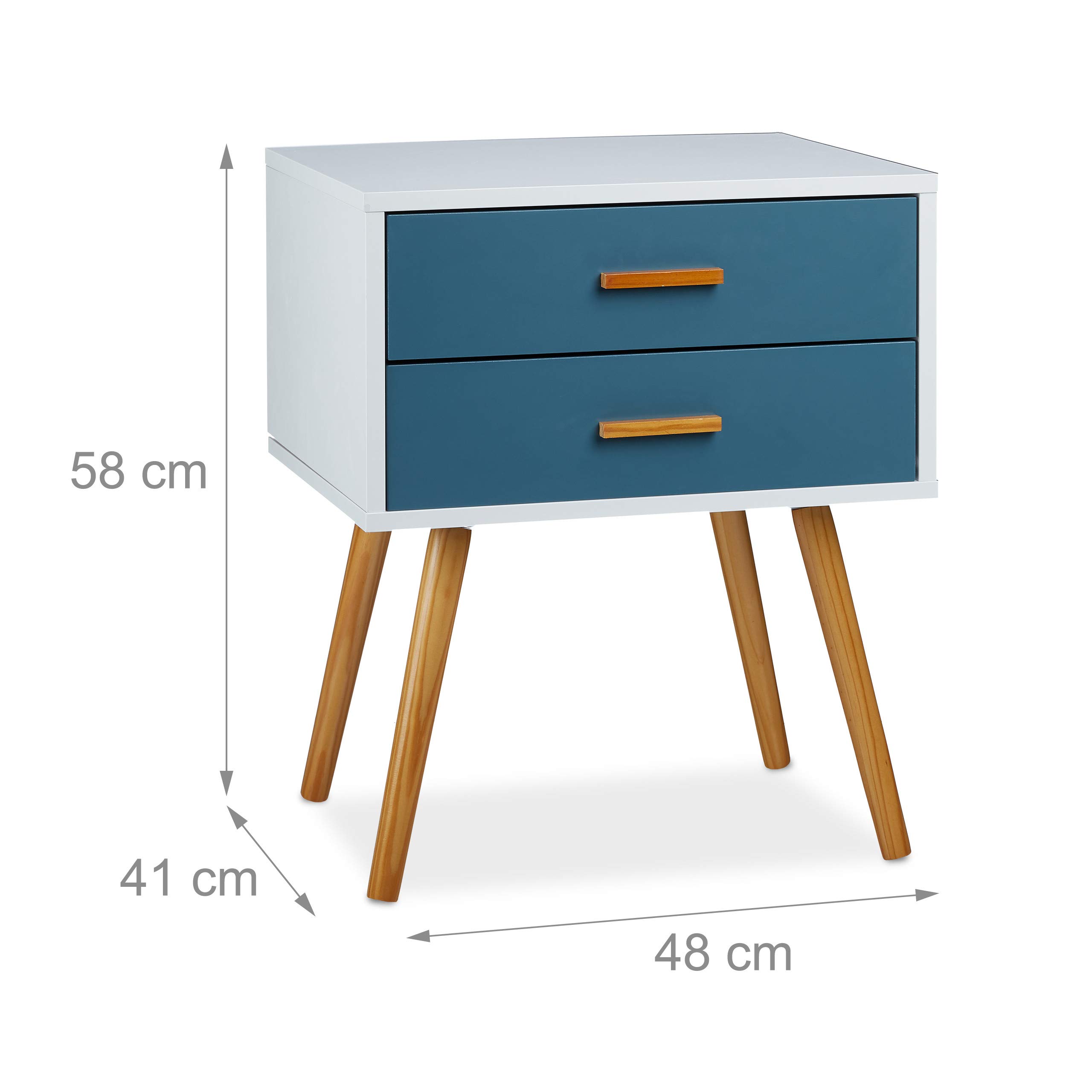 Relaxdays 2X Commodes rétro Style Design Nordique 2 tiroirs Armoire Blanc Turquoise HxlxP 58x41x48 cm, laqué Mat Blanc Turquoise