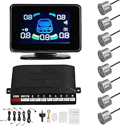 Domary Sistema de radares de inversão do sensor de estacionamento do carro Suporte dianteiro e traseiro Aviso de som/campainha/mudo com 8 sensores de estacionamento Detecção de distância LCD Display